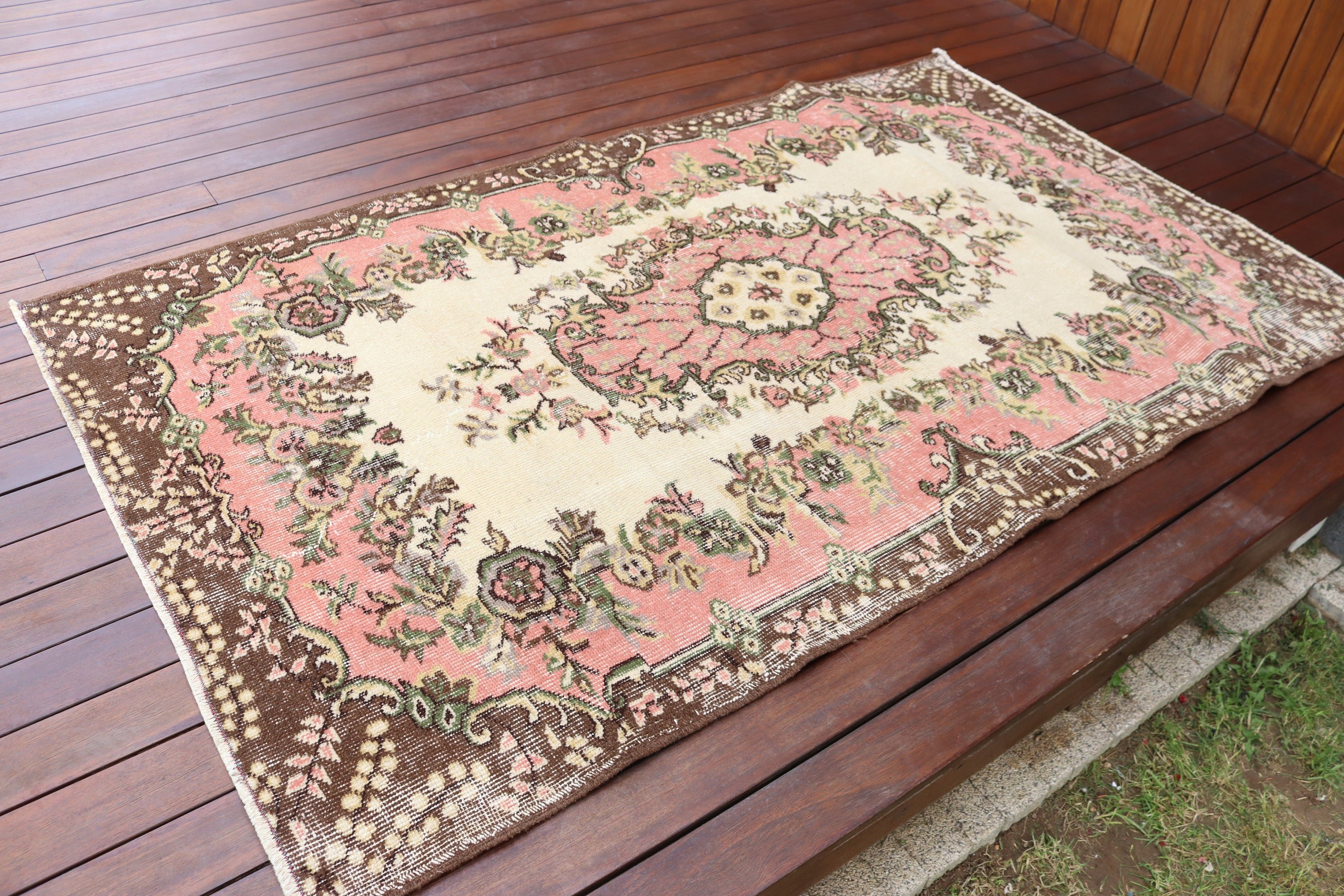 Vintage Rug, Floor Rugs, Neutral Rug, 3.8x6.7 ft Area Rug, Rugs for Bedroom, Pink Handwoven Rug, Turkish Rug, Nursery Rugs