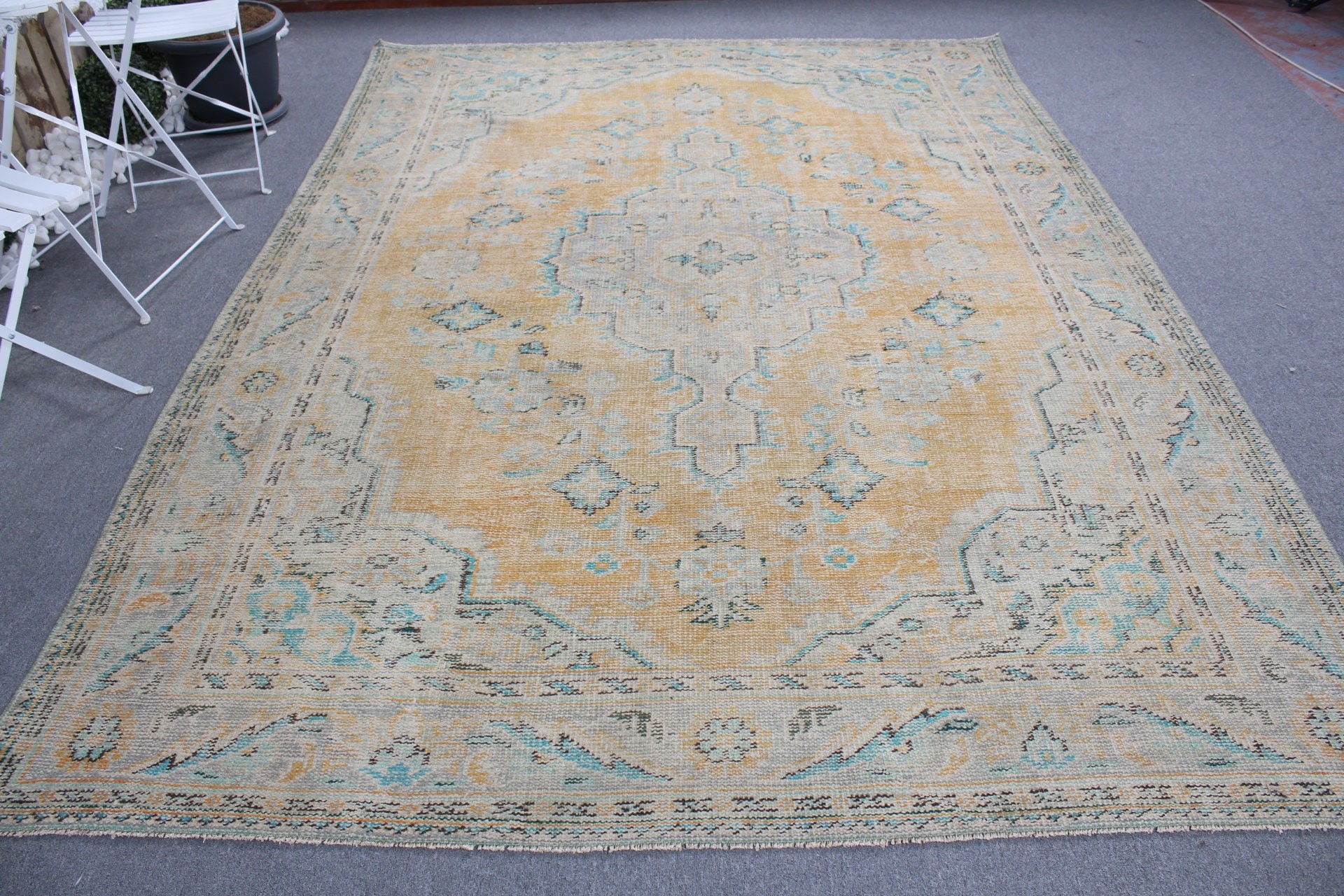 Living Room Rug, Antique Rugs, Yellow Home Decor Rug, Turkish Rug, Dining Room Rugs, 7.2x10.1 ft Oversize Rug, Vintage Rug