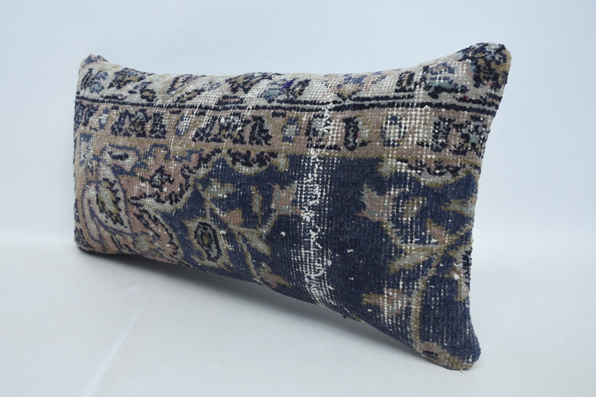 Luxury Pillow Sham, Vintage Pillow, Vintage Kilim Throw Pillow, 12"x24" Blue Pillow Case, Handmade Kilim Cushion, Handmade Pillow