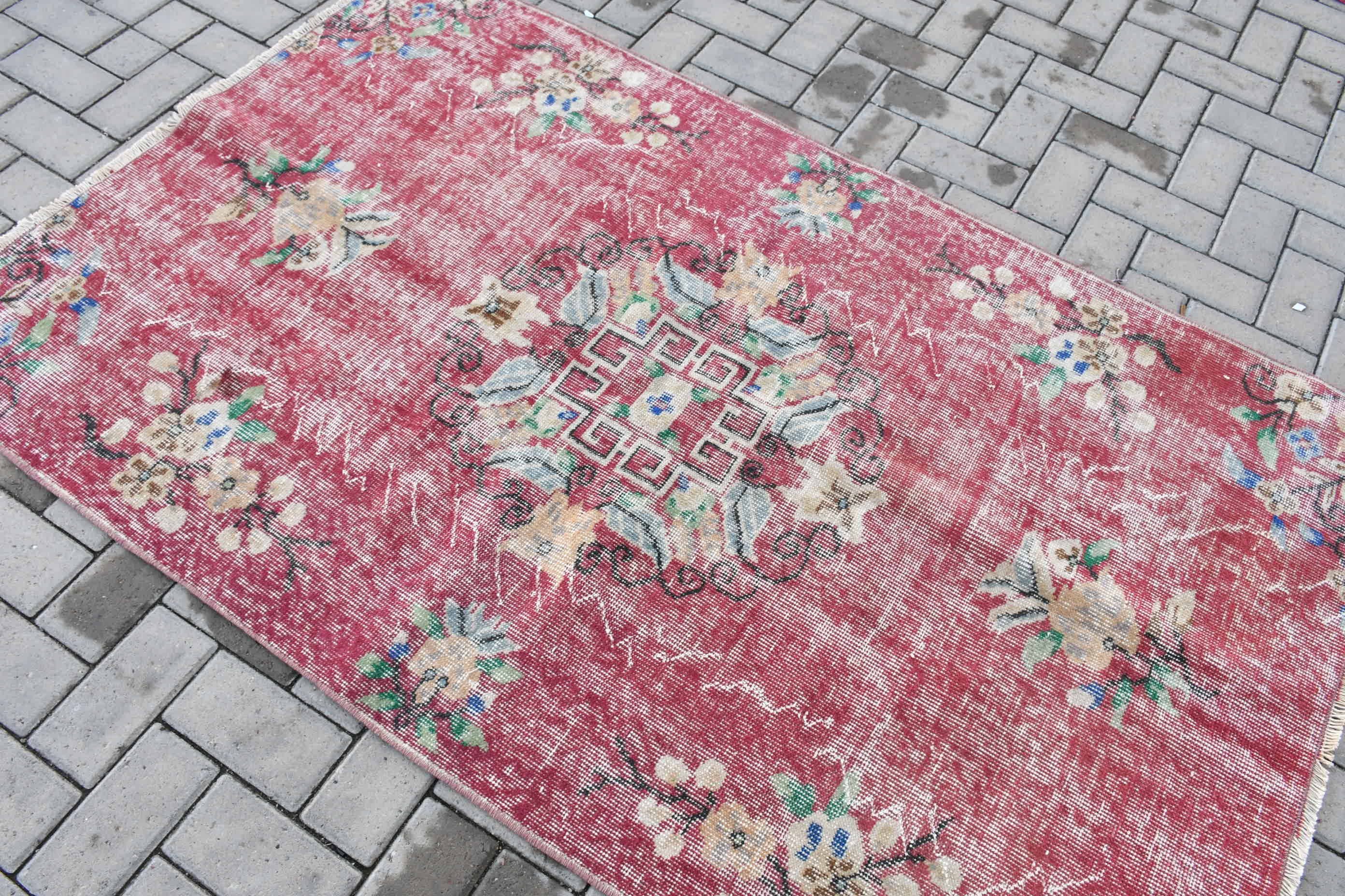 Vintage Rugs, Rugs for Entry, Vintage Decor Rug, Kitchen Rug, Turkish Rug, 3.7x6 ft Accent Rug, Bedroom Rug, Red Moroccan Rug, Moroccan Rug