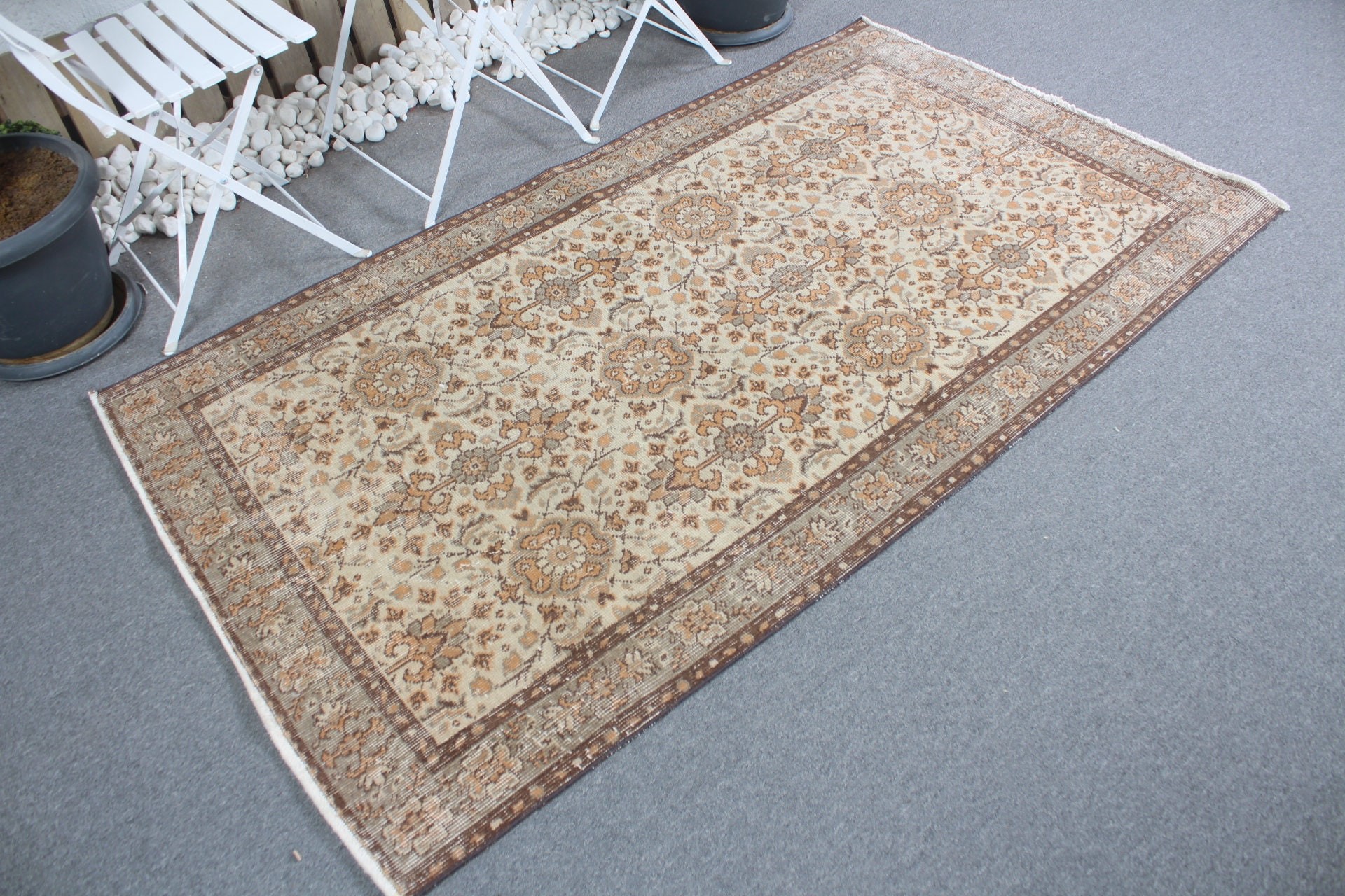 Wool Rug, Old Rug, Turkish Rugs, Kitchen Rug, Rugs for Bedroom, Oushak Rug, 3.7x6.8 ft Area Rug, Vintage Rug, Floor Rugs, Brown Antique Rug