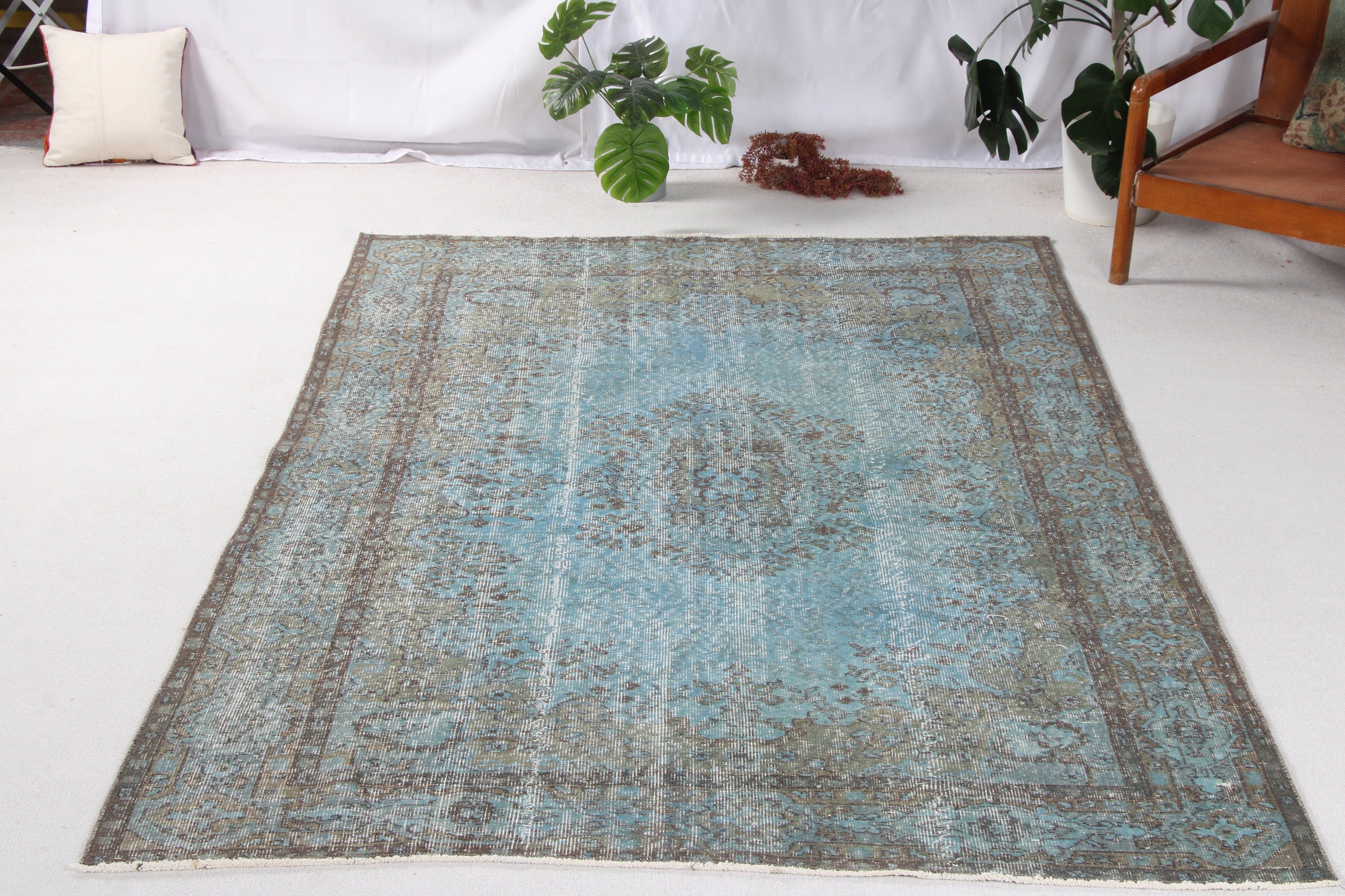 Büyük Oushak Halı, Mavi Açıklama Halıları, Mutfak Halıları, Vintage Halılar, Oushak Halısı, Büyük Vintage Halılar, 5.7x9 ft Büyük Halılar, Türk Halısı