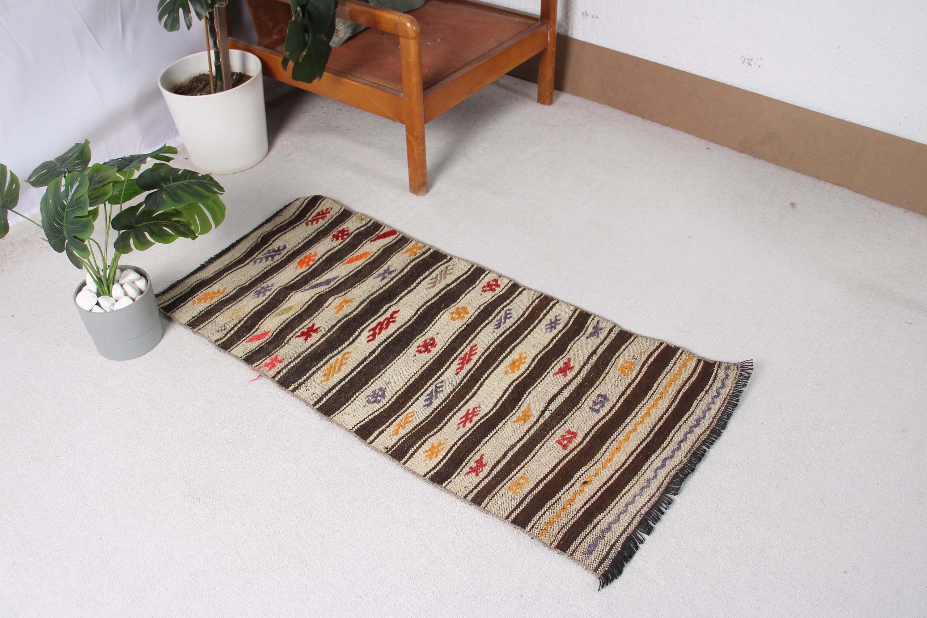 1.9x4 ft Small Rug, Turkish Rugs, Vintage Rug, Floor Rugs, Door Mat Rugs, Turkey Rugs, Handwoven Rug, Beige Home Decor Rugs, Small Area Rug