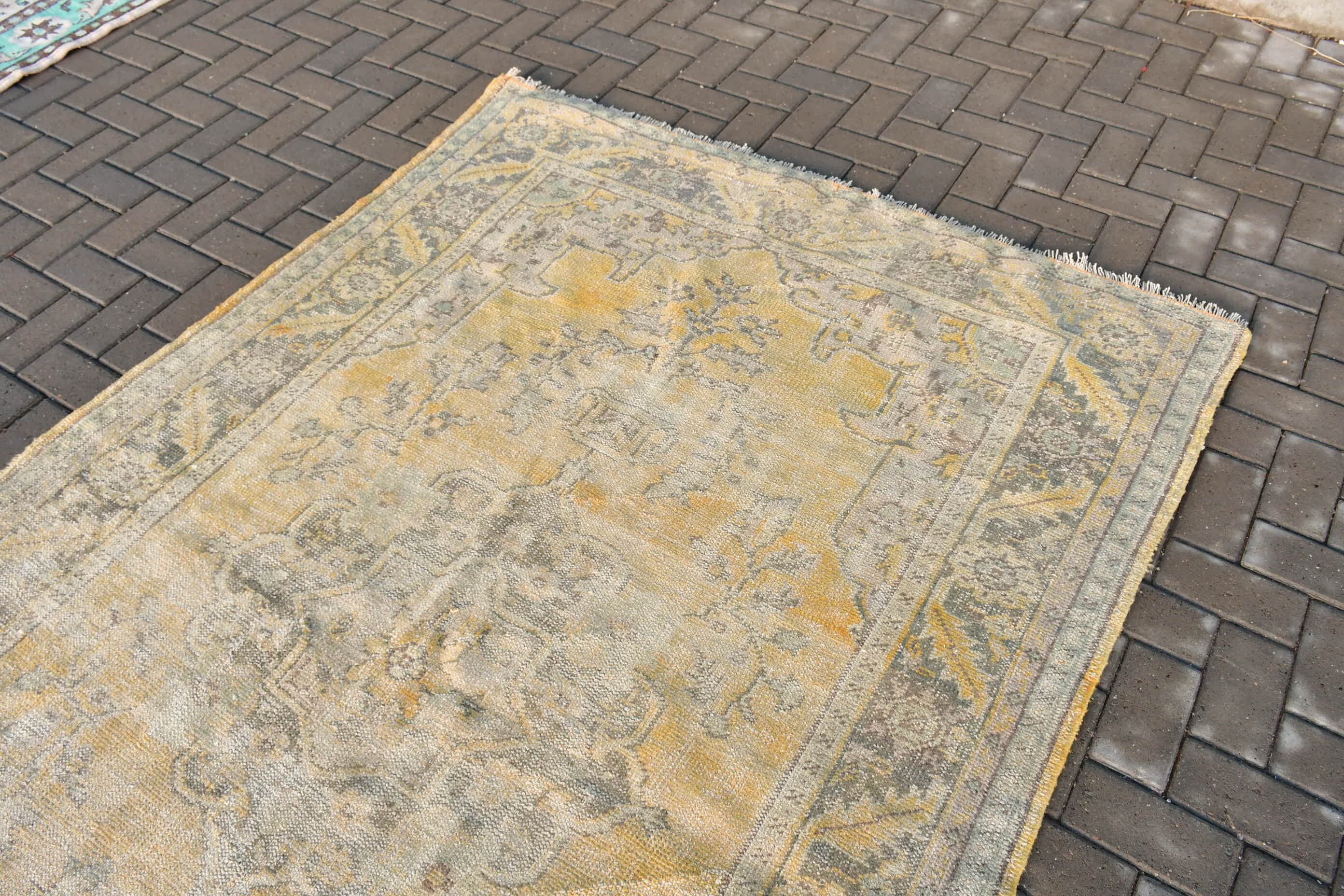 Kitchen Rug, Vintage Rugs, Oushak Rugs, 5.2x8.4 ft Large Rug, Turkish Rug, Living Room Rug, Yellow Wool Rug, Rugs for Salon, Salon Rugs