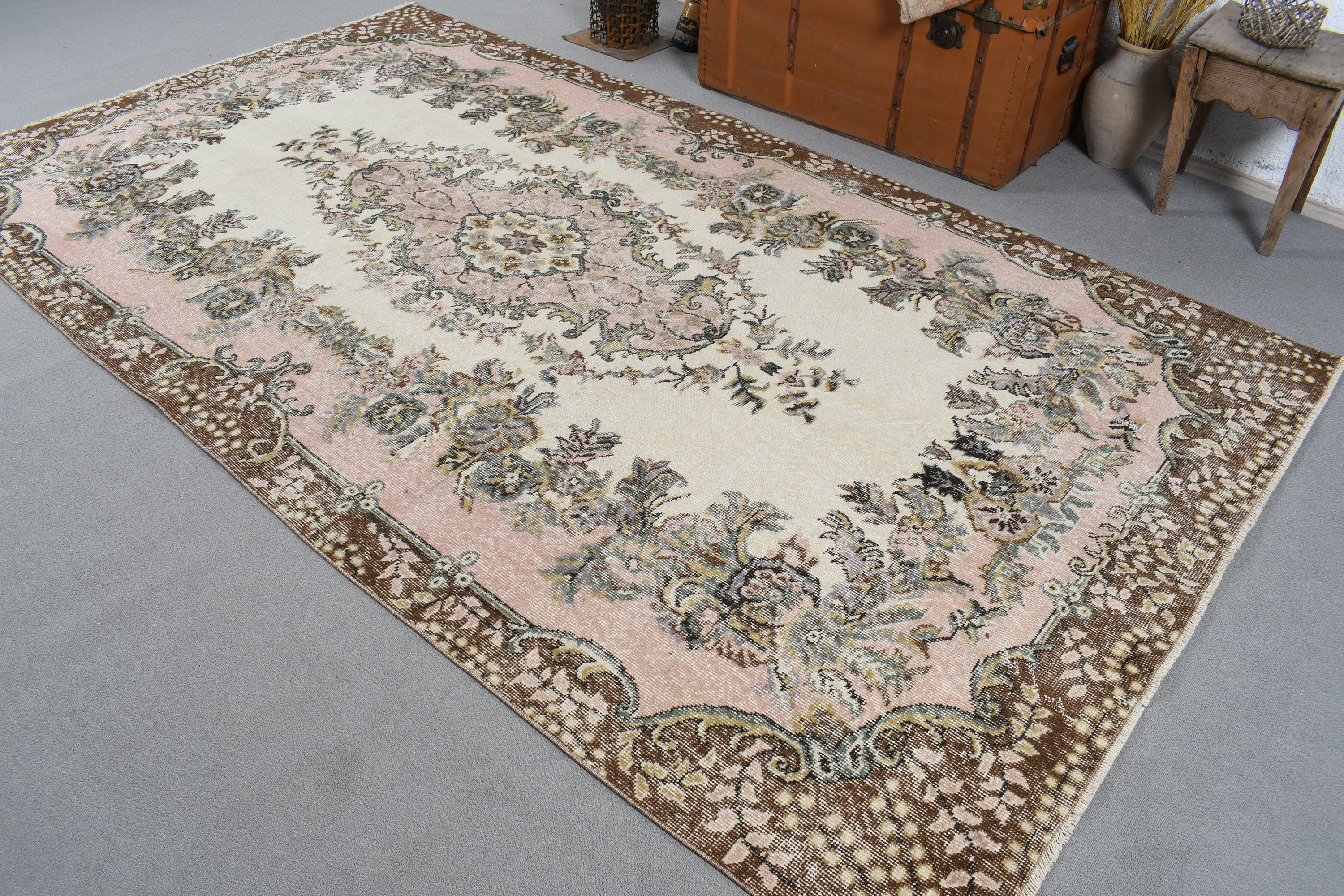 Beige Statement Rug, Wool Rugs, Living Room Rugs, Boho Rug, Turkish Rug, Dining Room Rugs, 5.6x9.9 ft Large Rug, Vintage Rug