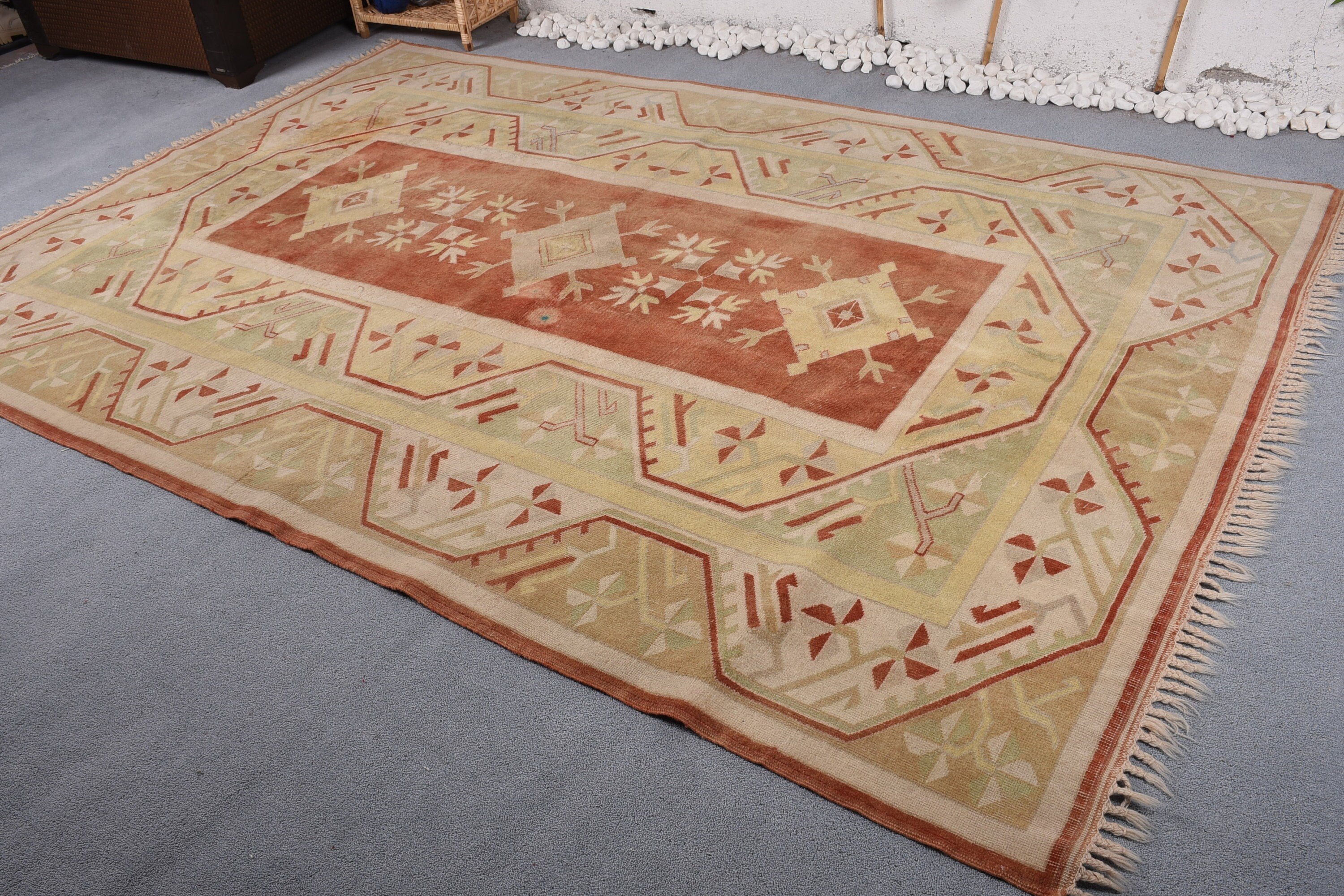 Outdoor Rug, Red Antique Rug, 6.5x9.7 ft Large Rug, Turkish Rug, Anatolian Rug, Living Room Rugs, Floor Rug, Dining Room Rug, Vintage Rug