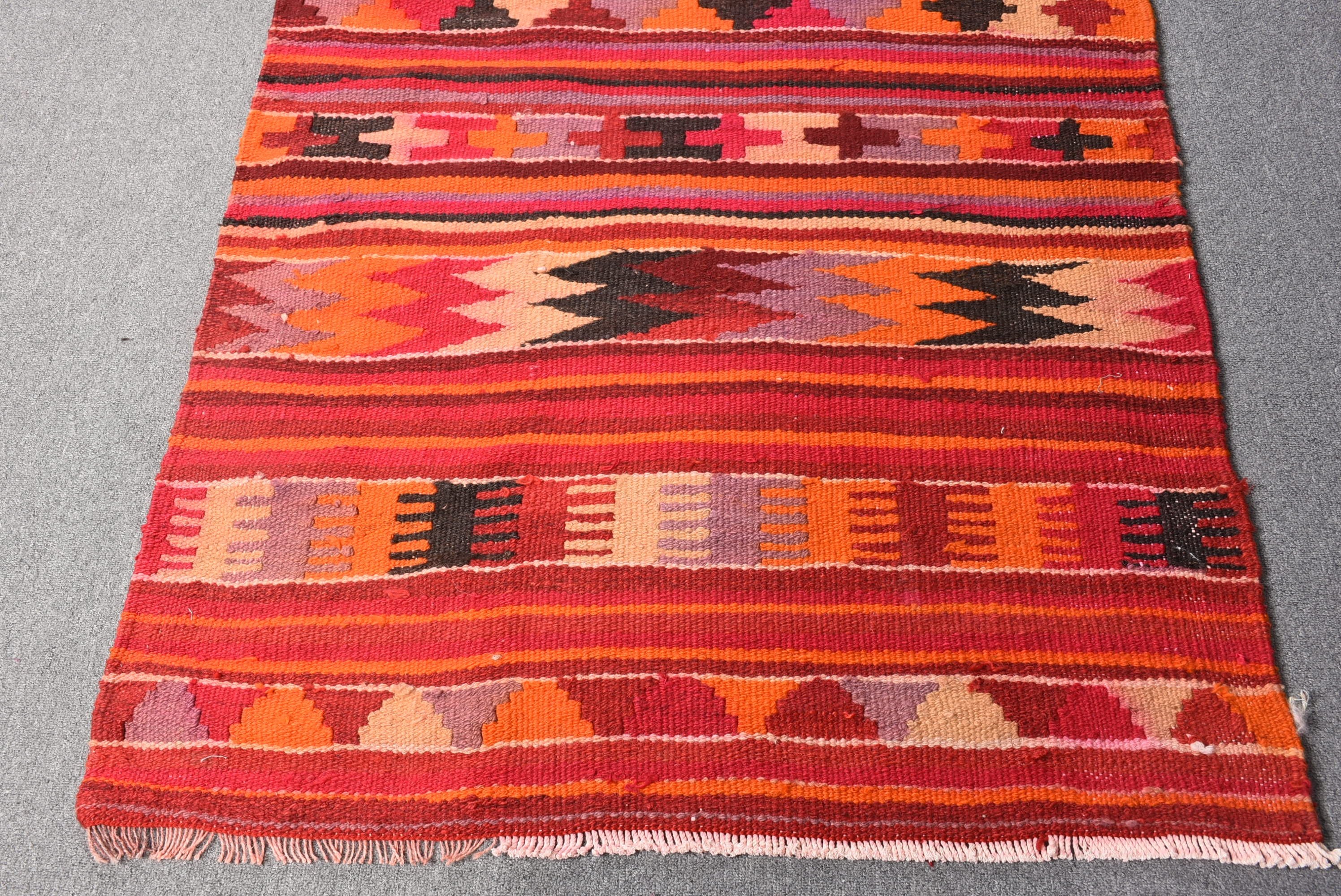 Kilim, Rugs for Stair, Ethnic Rugs, Oushak Rug, Stair Rugs, Vintage Rug, Red  3.3x9.9 ft Runner Rug, Turkish Rug, Bedroom Rugs