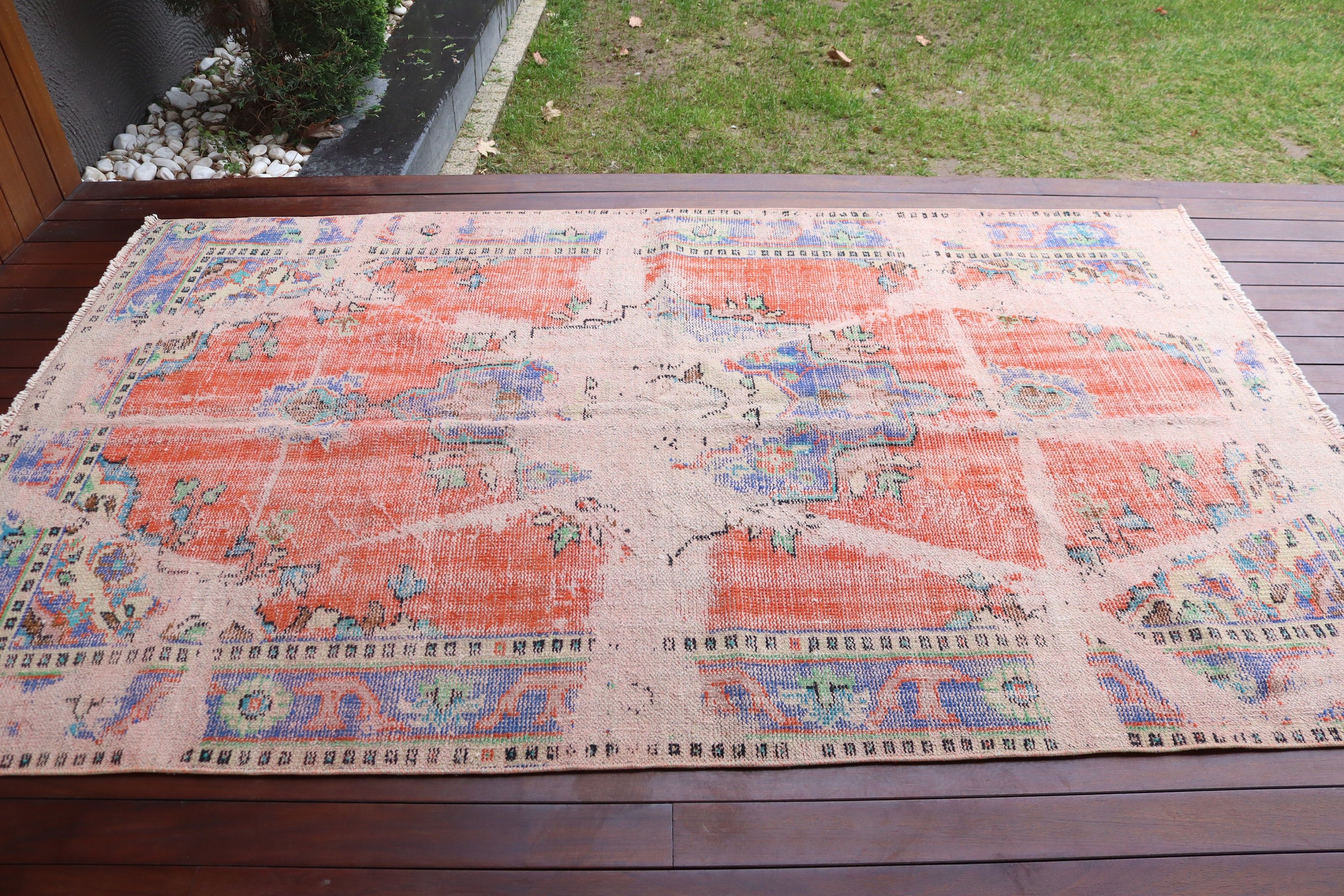 Vintage Alan Halısı, Vintage Halı, Yatak Odası Halıları, Boho Halıları, Turuncu Fas Halısı, 4,8x8 ft Alan Halısı, Oryantal Halı, İç Mekan Halıları, Türk Halısı