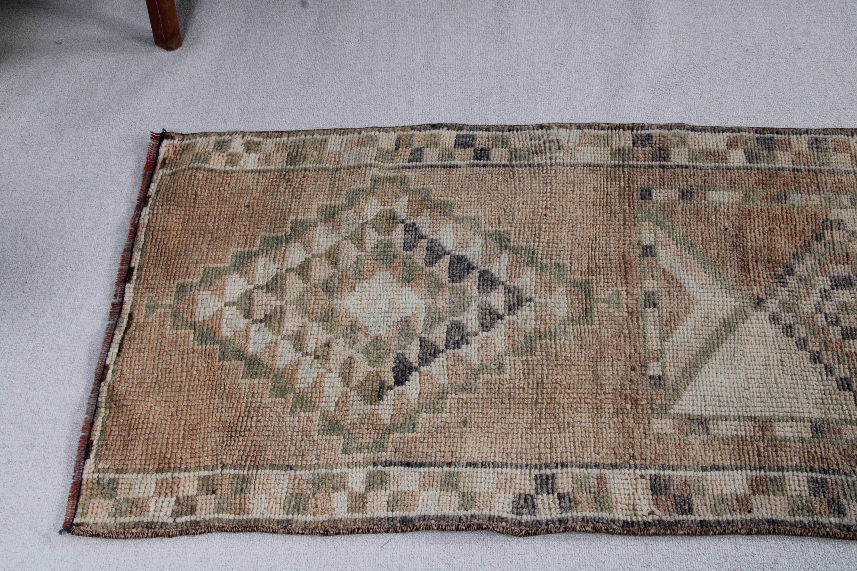 Kahverengi Nötr Halı, Vintage Halı, Koridor Halısı, Türk Halısı, 2,5x11,3 ft Runner Halıları, Ev Dekorasyonu Halıları, Mutfak Halıları, Fas Halıları, Aztek Halısı