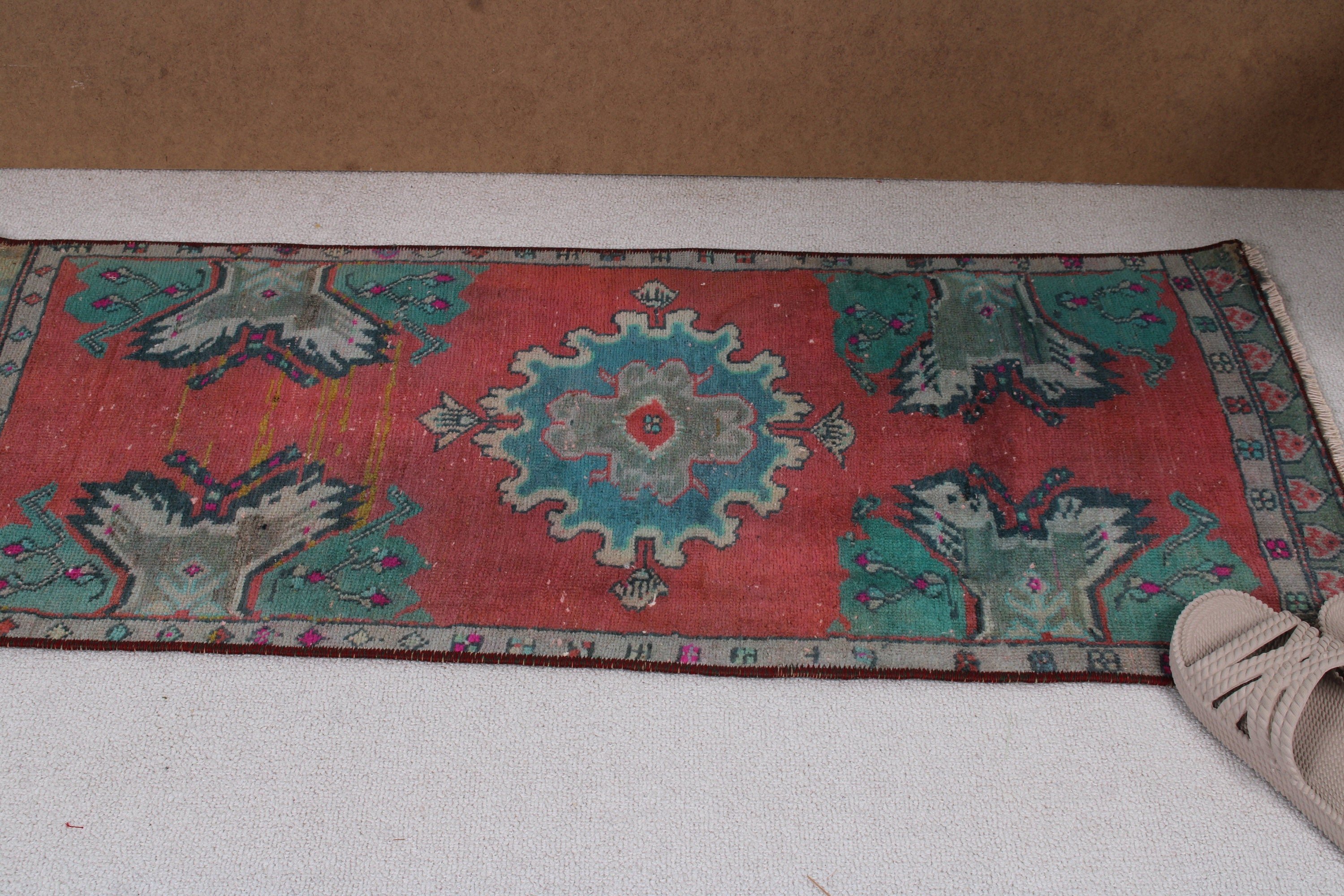 Oushak Halıları, Mutfak Halısı, El Dokuma Halıları, Küçük Vintage Halılar, Vintage Halı, Pembe Ev Dekor Halıları, 1.5x3.6 ft Küçük Halı, Türk Halıları