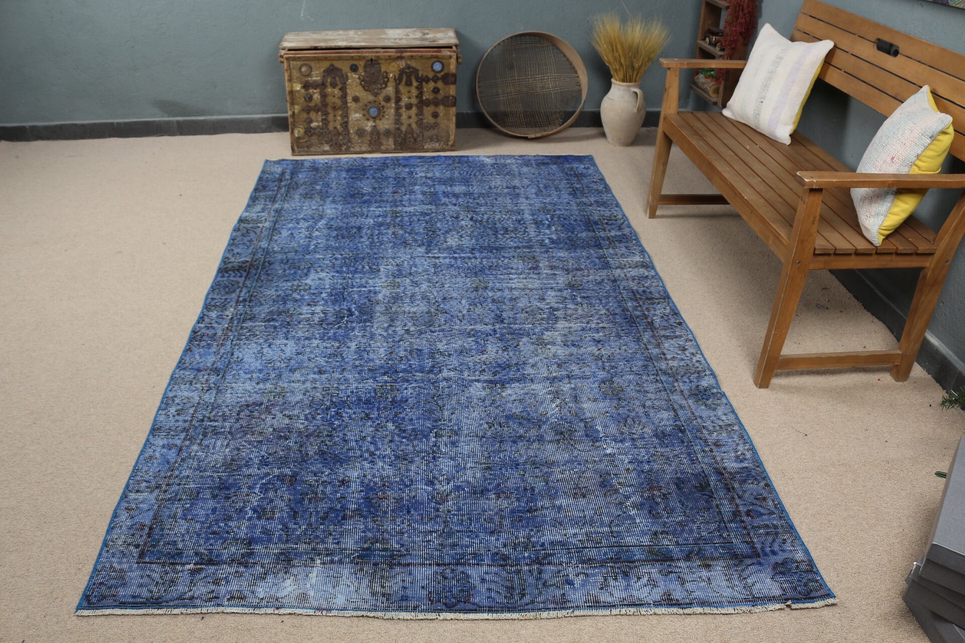 Bedroom Rug, Oushak Rugs, Living Room Rug, Nomadic Rug, Turkish Rug, Blue Anatolian Rug, Floor Rug, 5.2x8.7 ft Large Rugs, Vintage Rug