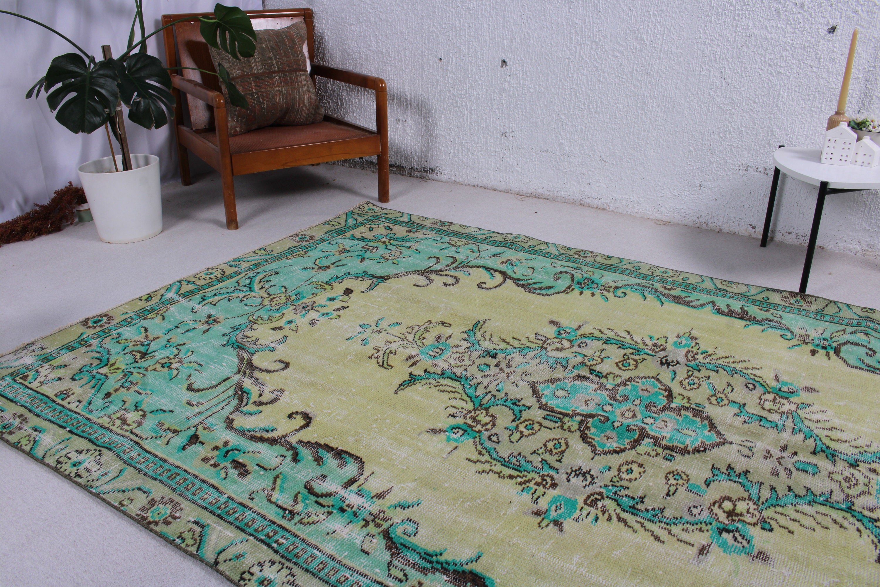 Yatak Odası Halıları, Büyük Boho Halısı, Oushak Halıları, Kabile Halısı, Ev Dekorasyonu Halıları, Vintage Halılar, Türk Halıları, 5.3x9 ft Büyük Halılar, Yeşil Nötr Halılar