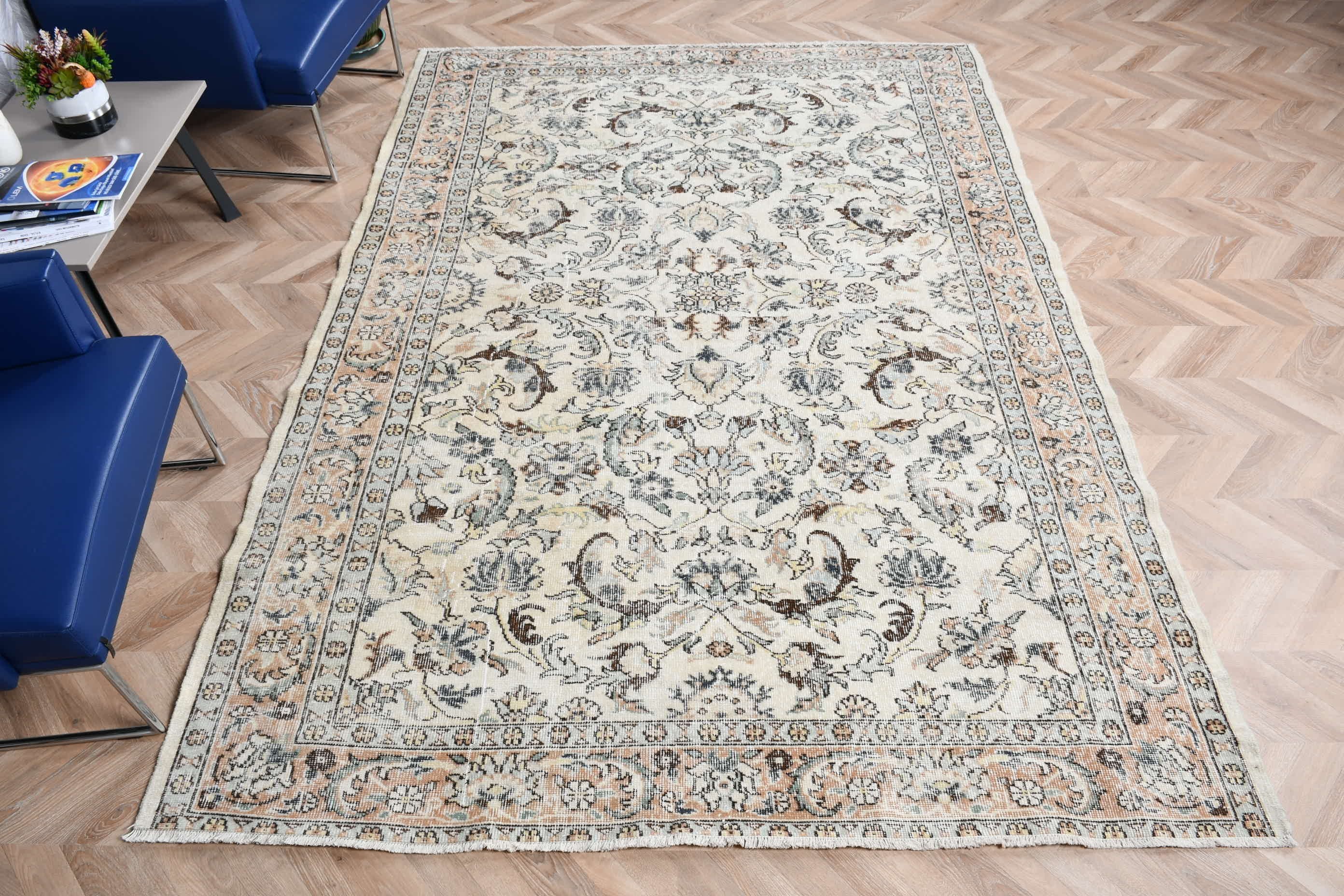 6.5x9.4 ft Large Rugs, Beige Bedroom Rugs, Turkish Rugs, Oriental Rug, Vintage Rugs, Home Decor Rug, Rugs for Salon, Living Room Rug