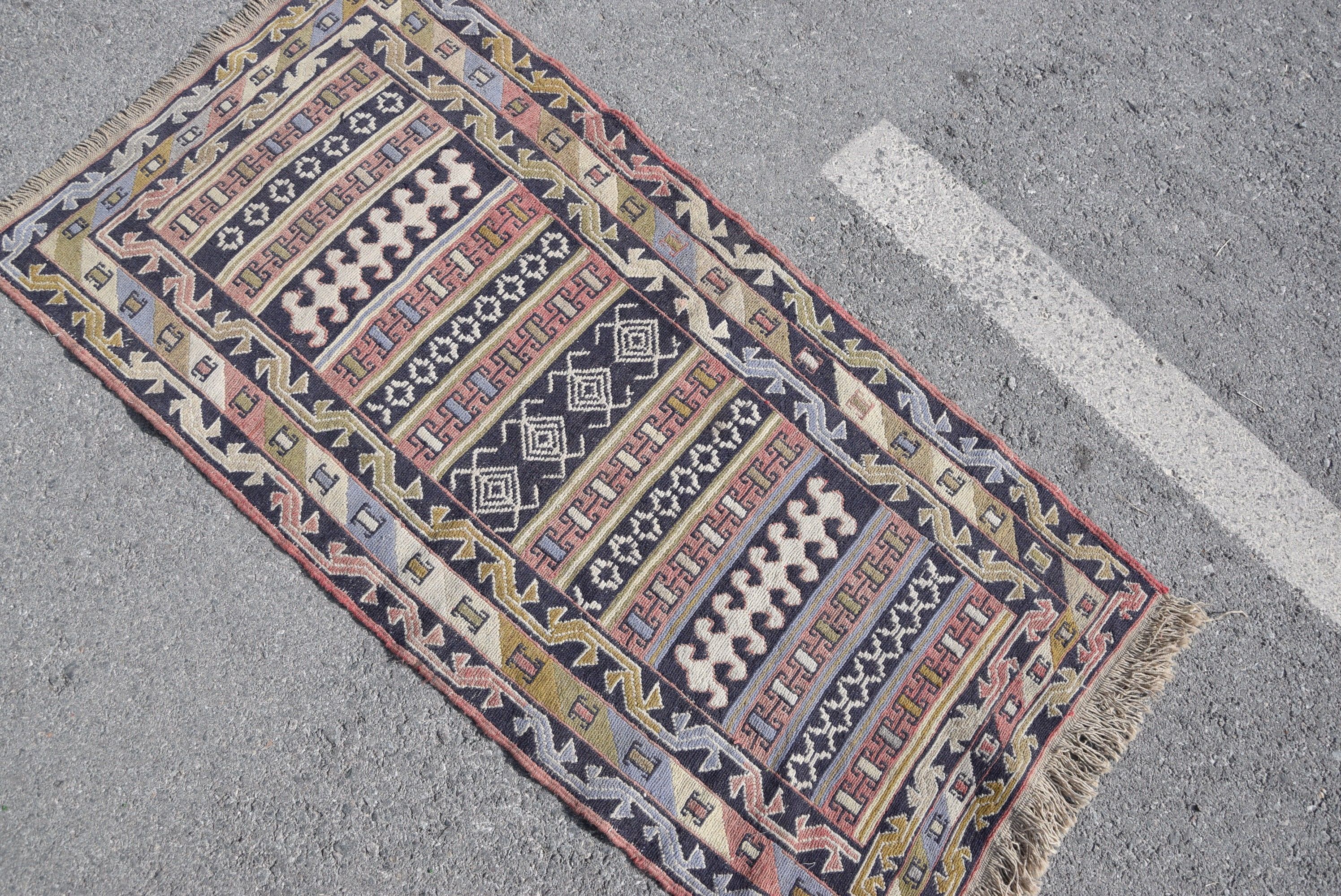 Nursery Rug, Floor Rugs, 2.3x4.6 ft Small Rug, Turkish Rug, Car Mat Rugs, Vintage Rug, Blue Wool Rugs, Kitchen Rug, Cute Rug, Kilim