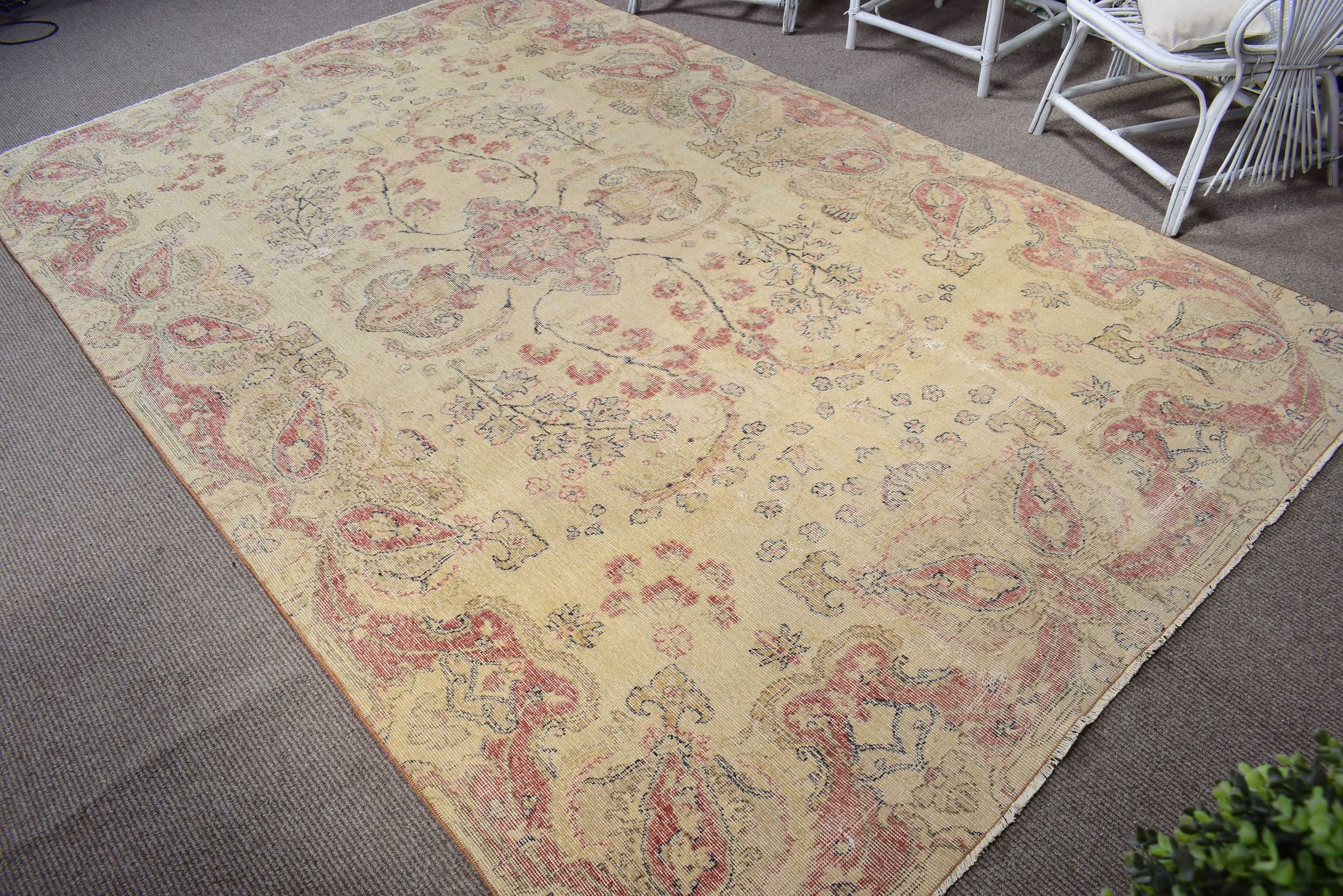 6.5x10 ft Large Rugs, Turkish Rug, Vintage Rugs, Dining Room Rugs, Anatolian Rugs, Bedroom Rugs, Beige Statement Rugs, Large Vintage Rug