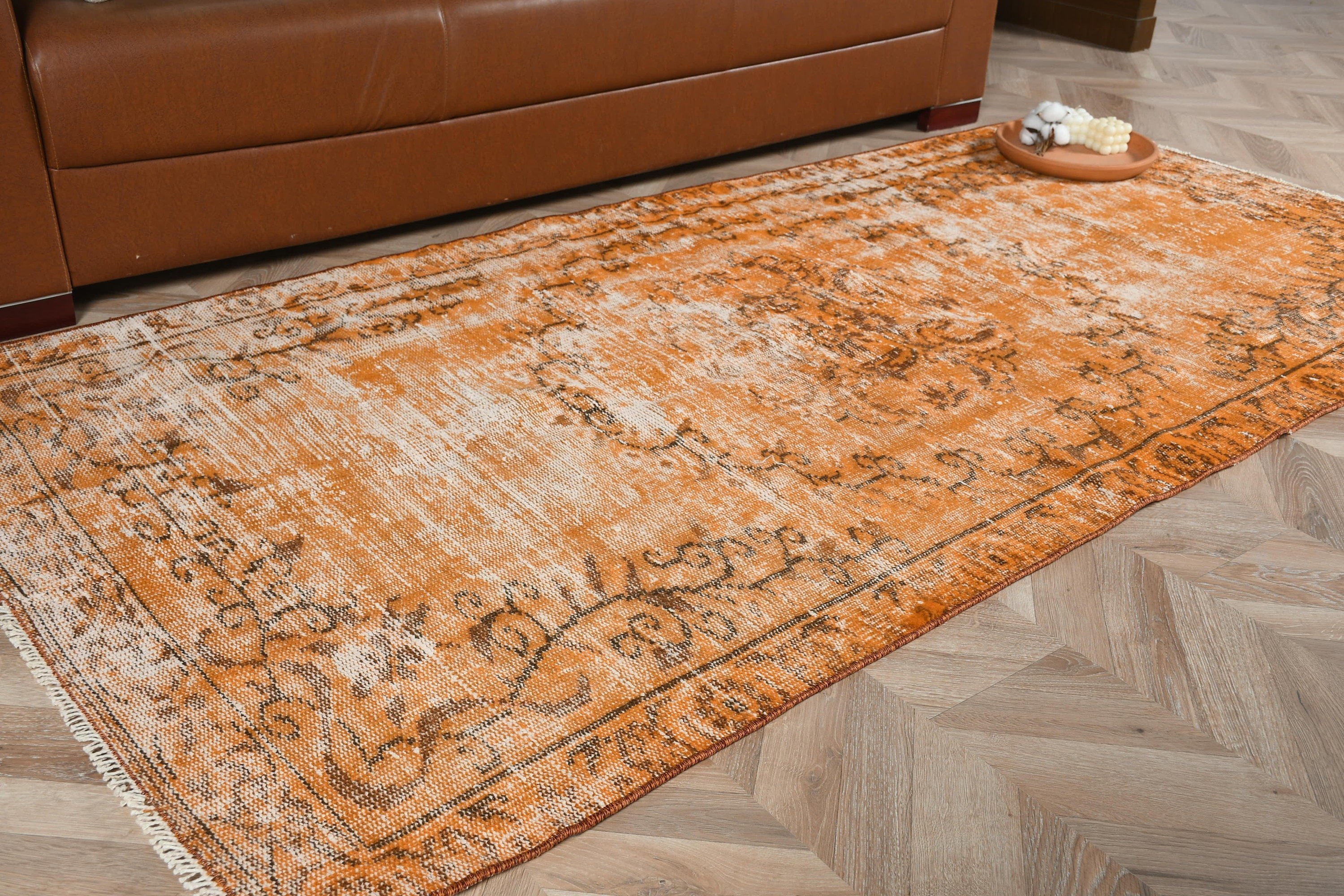 Living Room Rug, Anatolian Rug, Vintage Rug, Rugs for Living Room, Home Decor Rugs, 3.7x7.4 ft Area Rug, Turkish Rug, Orange Moroccan Rugs