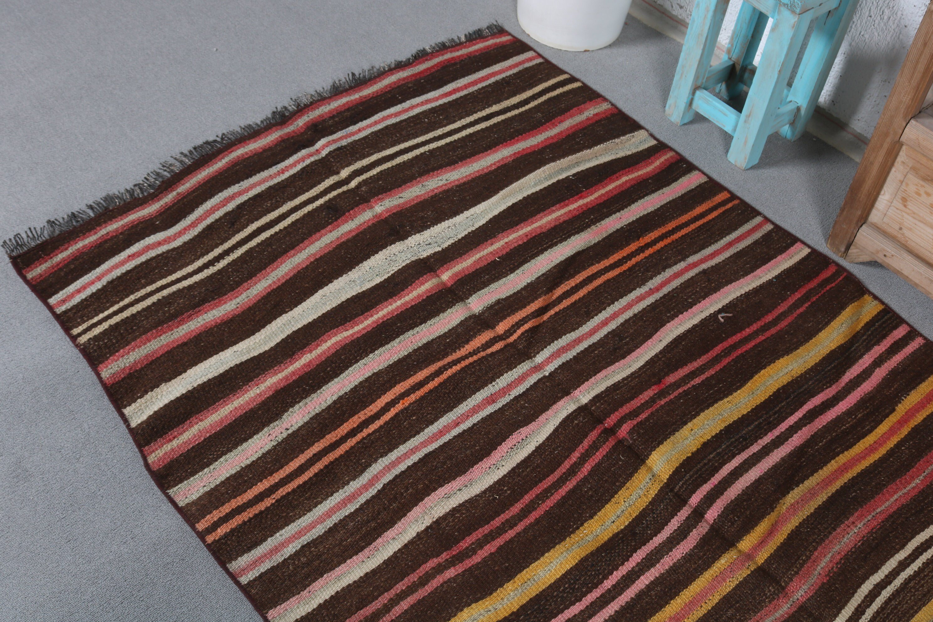 Vintage Rug, Home Decor Rug, 3.5x7.3 ft Area Rug, Nursery Rug, Turkish Rug, Kilim, Kitchen Rug, Brown Oushak Rug, Dorm Rug, Bedroom Rug