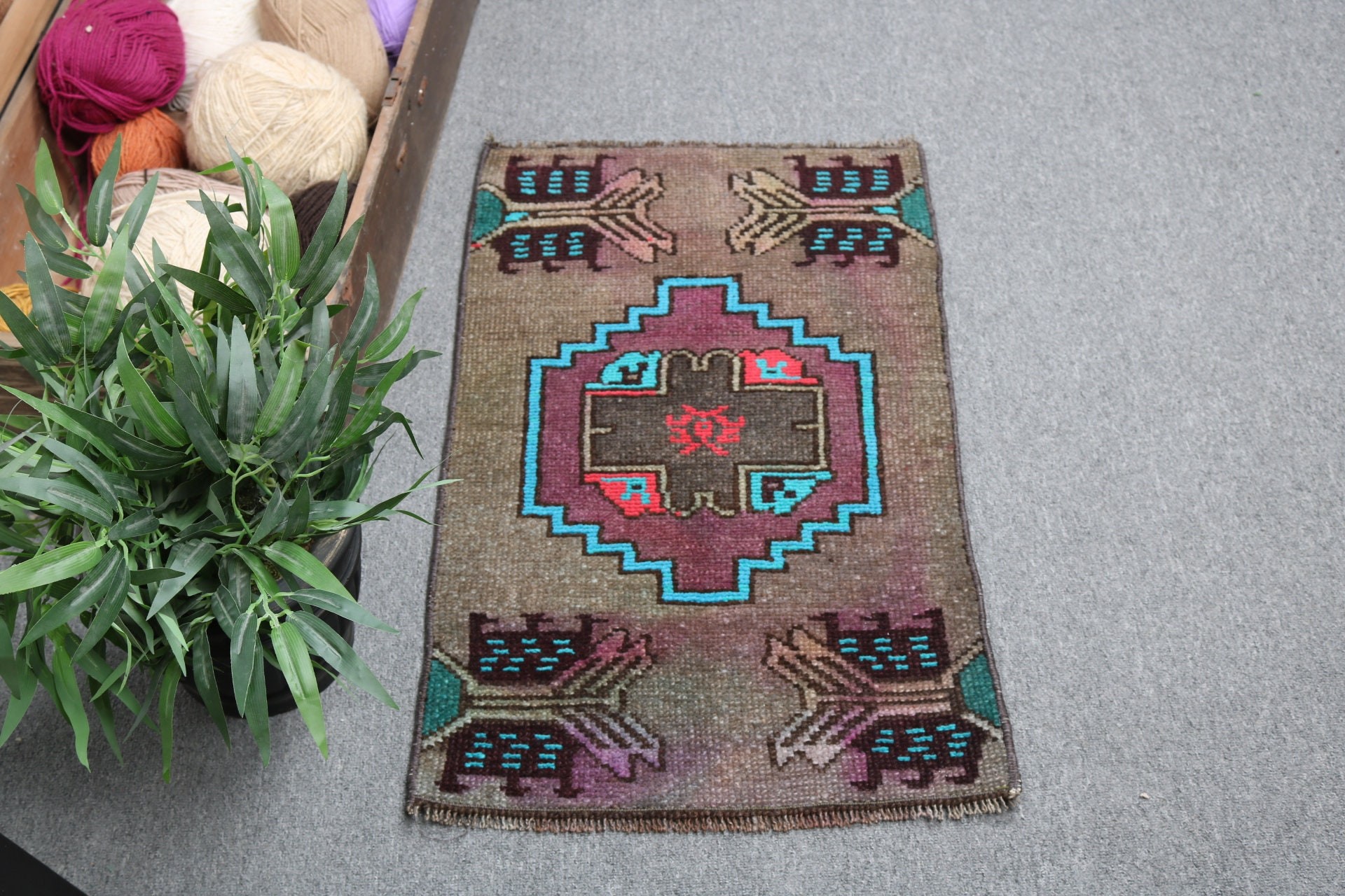 Tribal Rugs, Vintage Rug, Entry Rugs, Brown Kitchen Rugs, Turkish Rugs, Modern Rugs, Oriental Rug, 1.6x2.5 ft Small Rug, Rugs for Bath