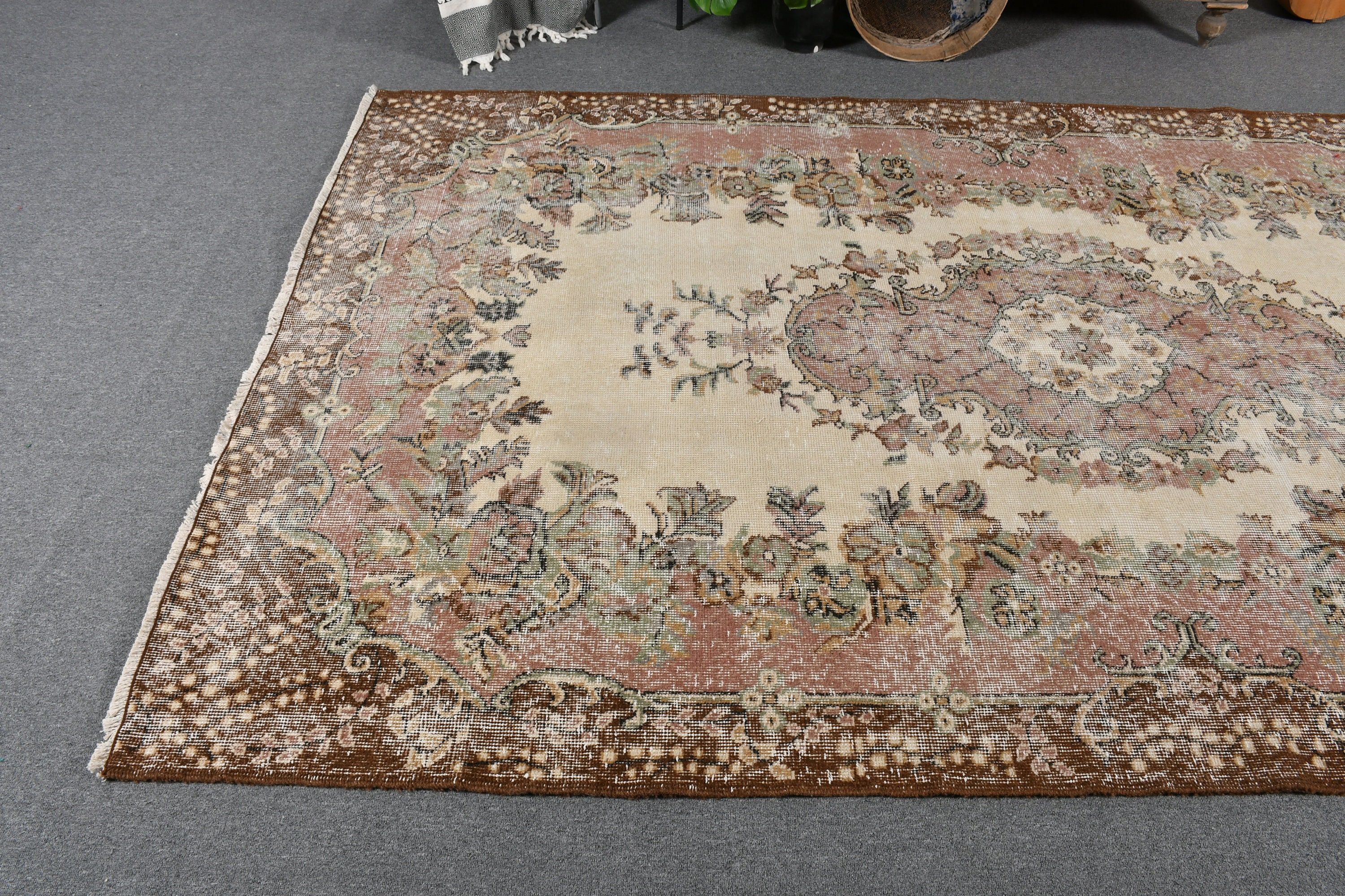 Anadolu Halısı, Kabile Halısı, Vintage Halılar, Kahverengi Yün Halı, Oturma Odası Halısı, Salon Halıları, Türk Halıları, Oushak Halısı, 5,8x9,6 ft Büyük Halı