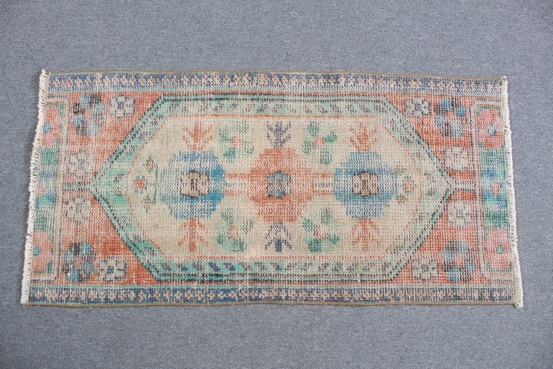 Kapı Paspası Halısı, Vintage Halı, Banyo Halısı, 1.9x3.9 ft Küçük Halılar, Yeşil Ev Dekorasyonu Halıları, Soluk Halı, Türk Halısı, Antika Halılar