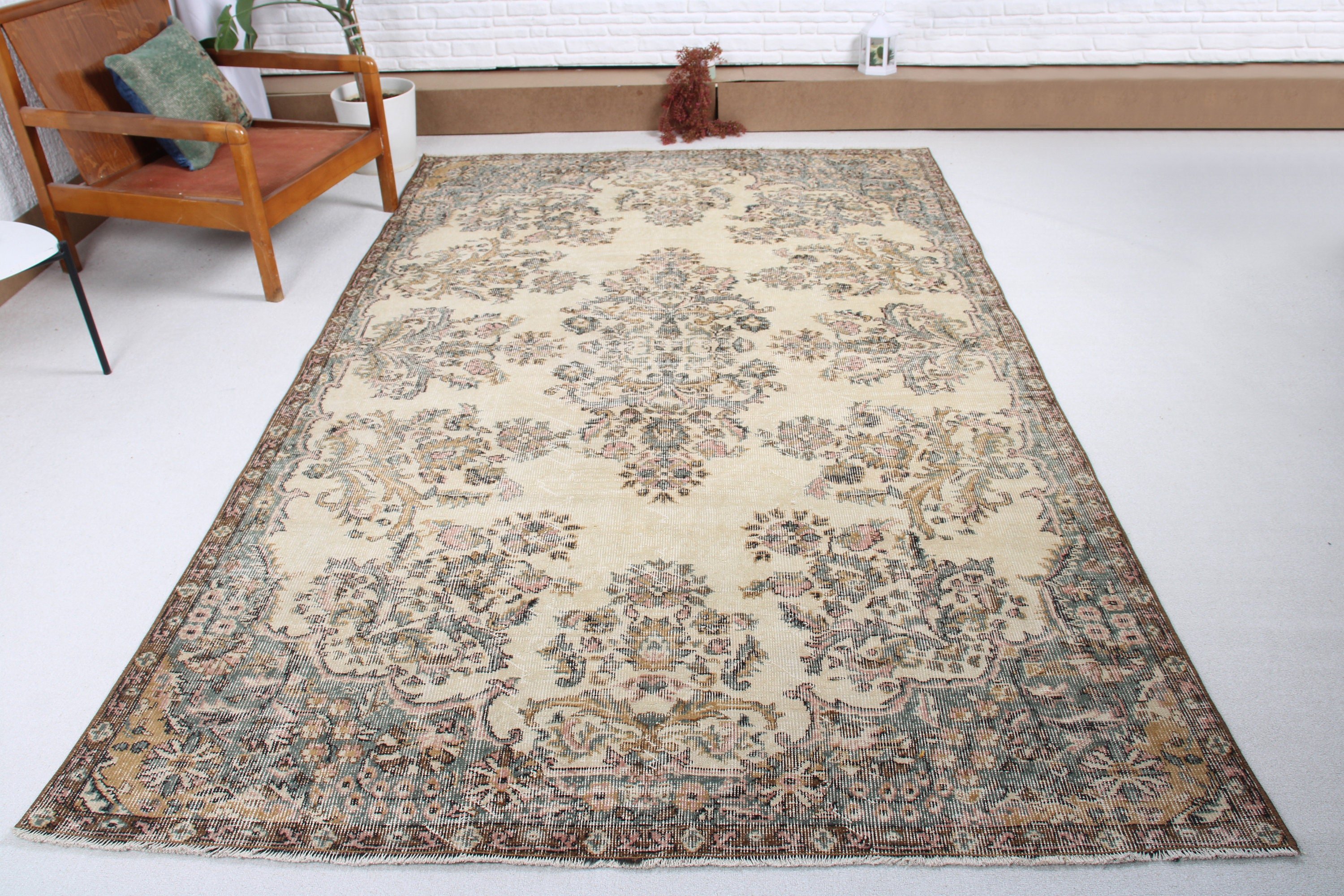 Büyük Boho Halıları, 6x9,2 ft Büyük Halılar, Anadolu Halısı, Vintage Halı, Mutfak Halıları, Türk Halıları, Oturma Odası Halıları, Bej Oushak Halıları