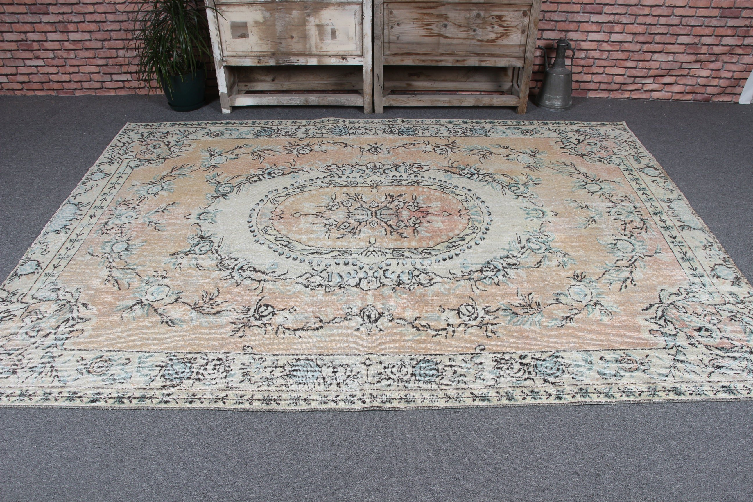 6x8,4 ft Büyük Halı, Boho Halılar, Vintage Halı, Fas Halısı, Turuncu Oryantal Halı, Lüks Halılar, Oturma Odası Halısı, Türk Halıları, Yatak Odası Halısı