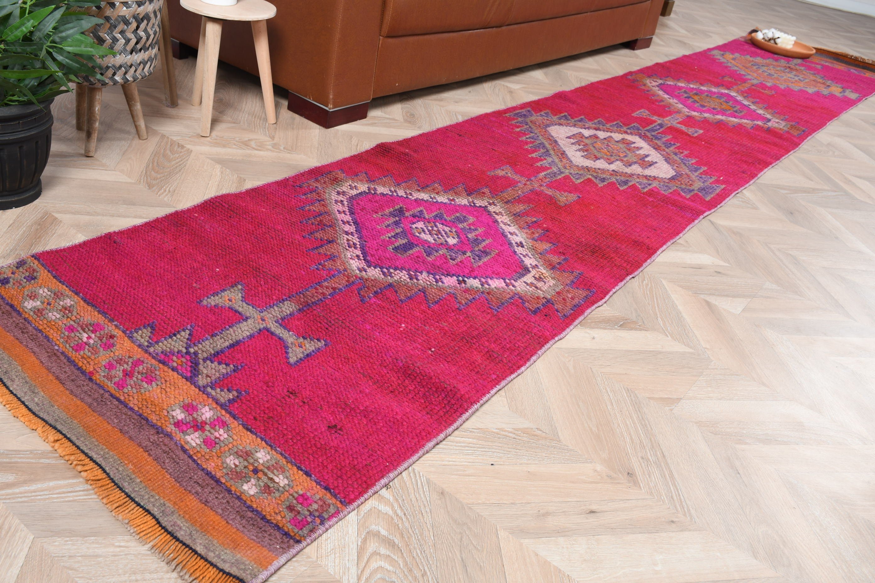 Handmade Rug, Pink Home Decor Rug, Kitchen Rugs, Turkish Rug, Vintage Rug, Corridor Rug, Bedroom Rug, 2.3x13.1 ft Runner Rugs, Floor Rug