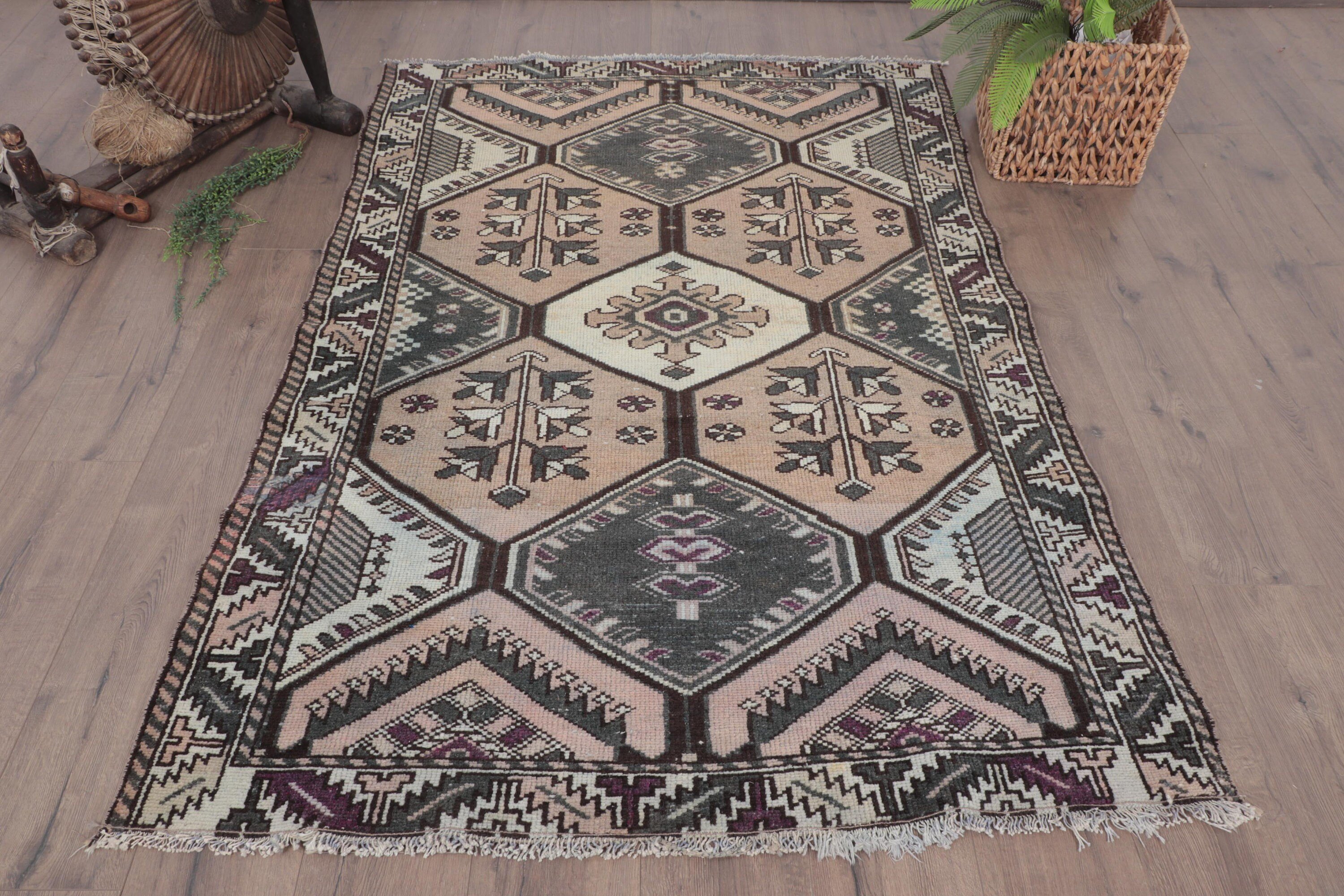 Türk Halıları, Vintage Halılar, Yatak Odası Halısı, Yer Halıları, Kahverengi Geometrik Halı, 4,3x6,1 ft Alan Halısı, Düz Dokuma Halı, Aztek Halısı, Boho Alan Halıları