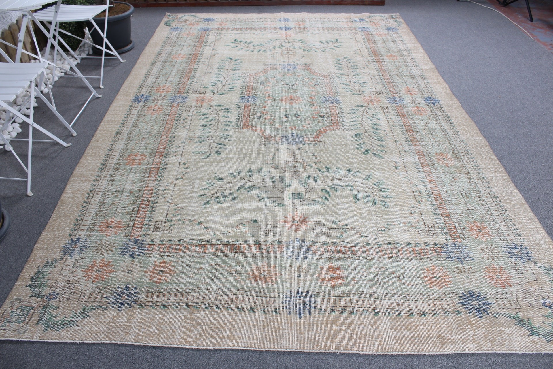 Antique Rug, Saloon Rug, Vintage Rugs, Old Rug, Turkish Rugs, 7.1x11 ft Oversize Rugs, Dining Room Rug, Green Anatolian Rugs