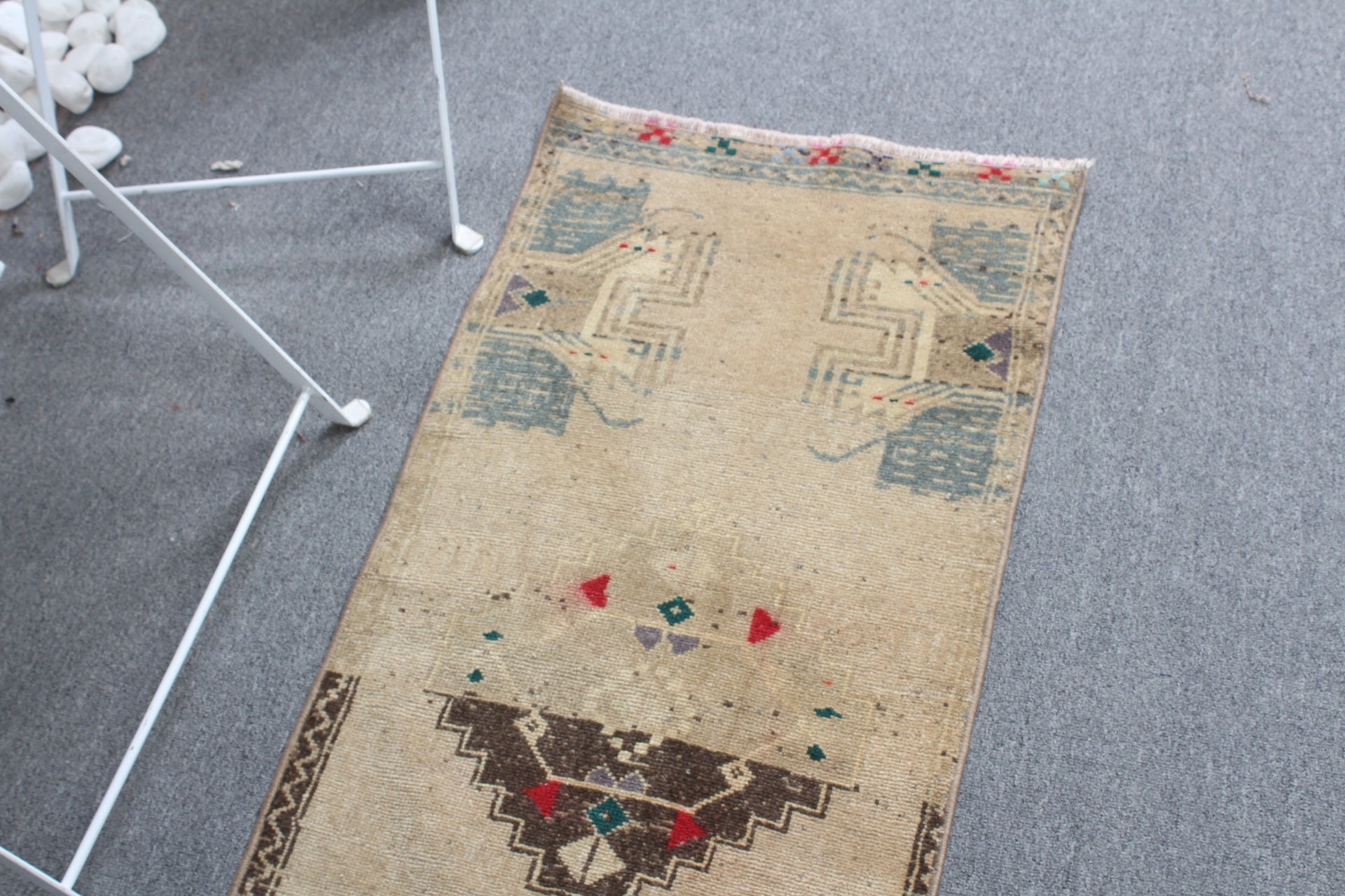 Beige Kitchen Rug, Floor Rugs, Moroccan Rug, Entry Rug, Turkish Rug, Nursery Rug, Vintage Rug, Rugs for Kitchen, 1.5x3.7 ft Small Rug