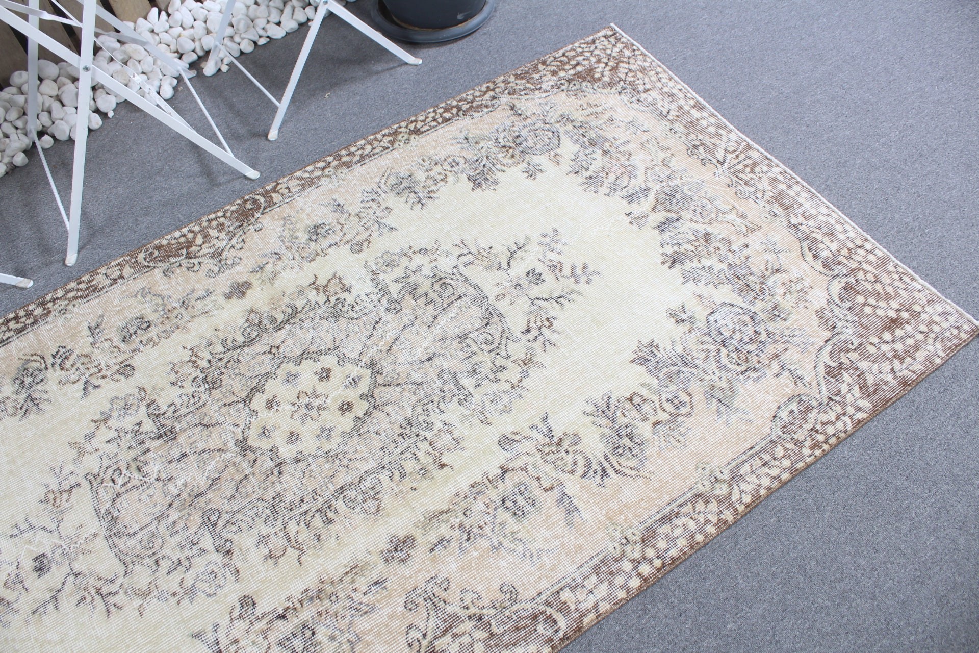 Turkish Rug, Office Rug, Bedroom Rugs, Indoor Rug, Beige Home Decor Rugs, Oriental Rug, 3.8x7.3 ft Area Rug, Vintage Rug, Home Decor Rug