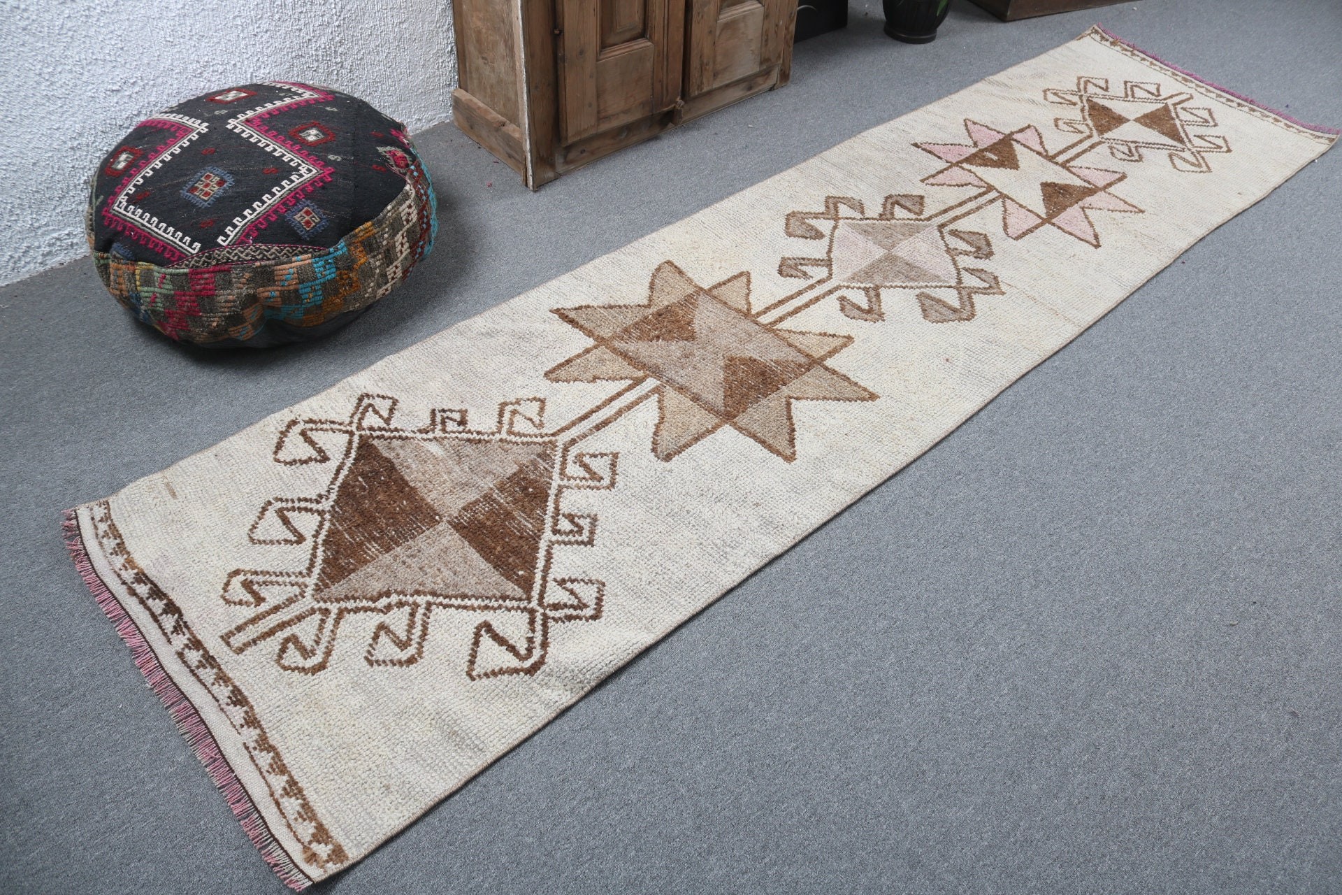 Neutral Rugs, Bedroom Rug, Rugs for Hallway, Vintage Runner Rugs, Vintage Rugs, Turkish Rugs, Beige  2.6x9.9 ft Runner Rug