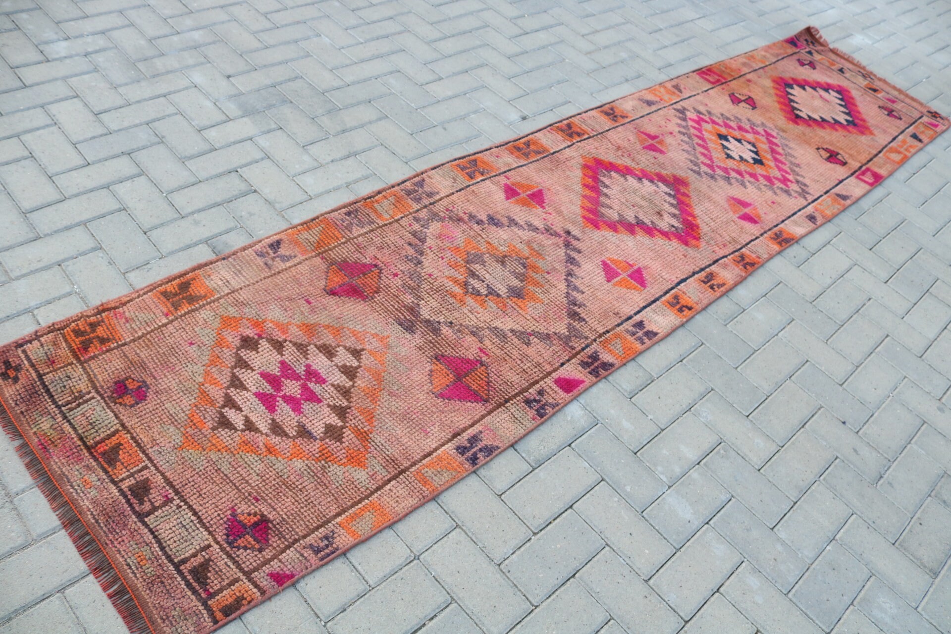 Vintage Halı, Yün Yolluk Halıları, Türk Halıları, Havalı Halılar, Koridor Halısı, Yün Halı, Koşucu Halıları, Merdiven Halısı, 2,5x11 ft Koşucu Halısı