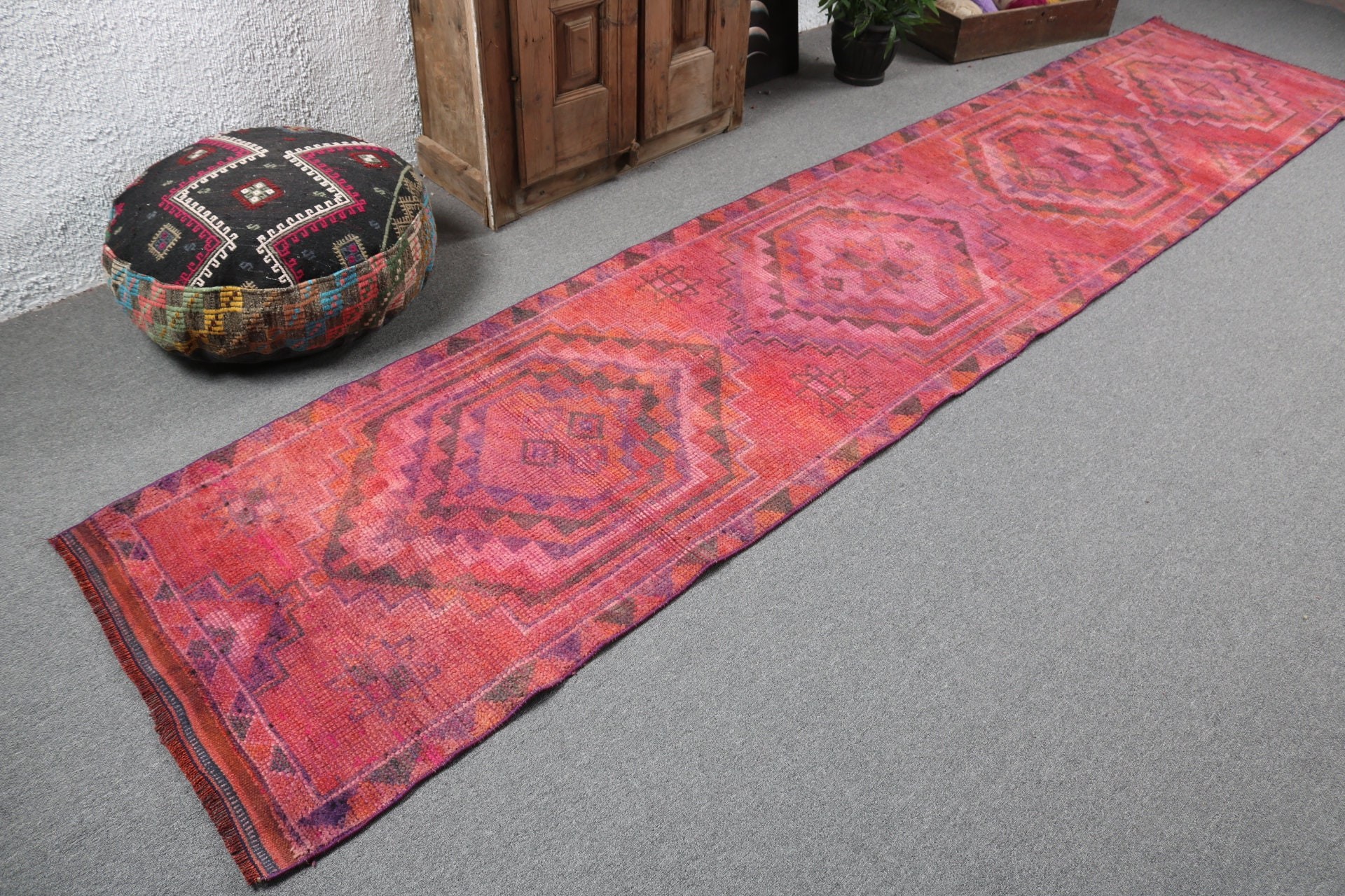 2.7x12.8 ft Runner Rugs, Stair Rug, Floor Rugs, Turkish Rugs, Kitchen Rugs, Rugs for Runner, Vintage Rugs, Pink Wool Rugs