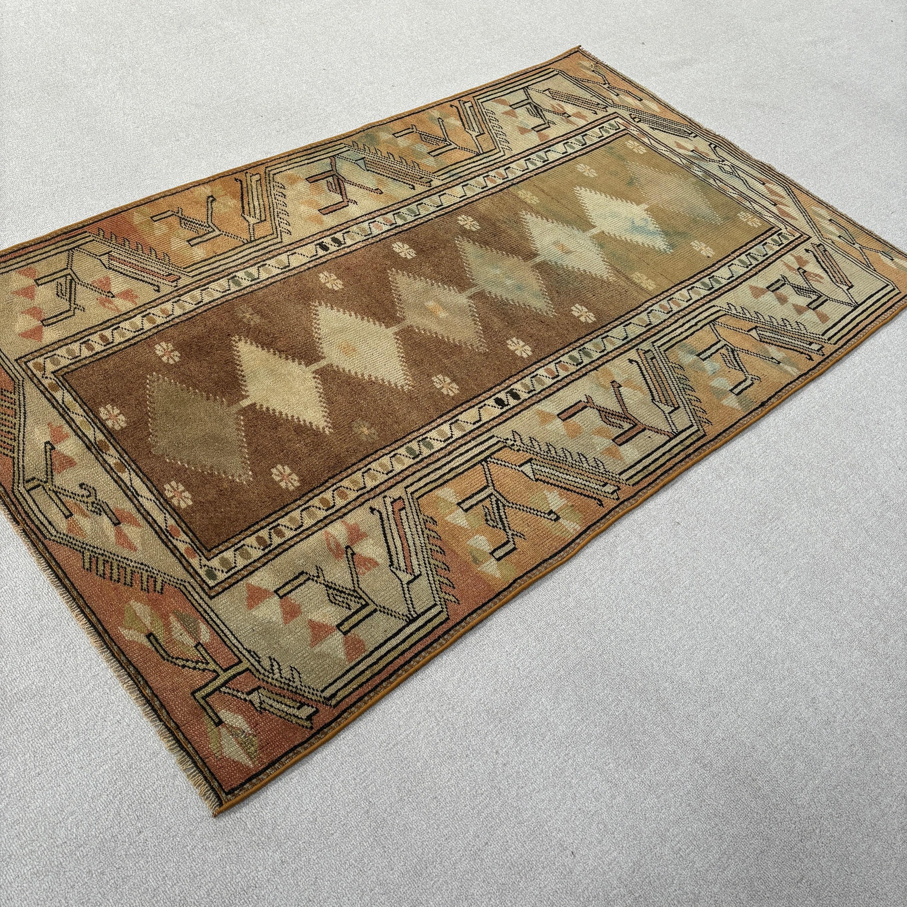 Oriental Rugs, Bedroom Rug, Turkish Rugs, 3.6x5.8 ft Accent Rug, Rugs for Vintage Accent, Brown Cool Rug, Vintage Rugs, Kitchen Rug