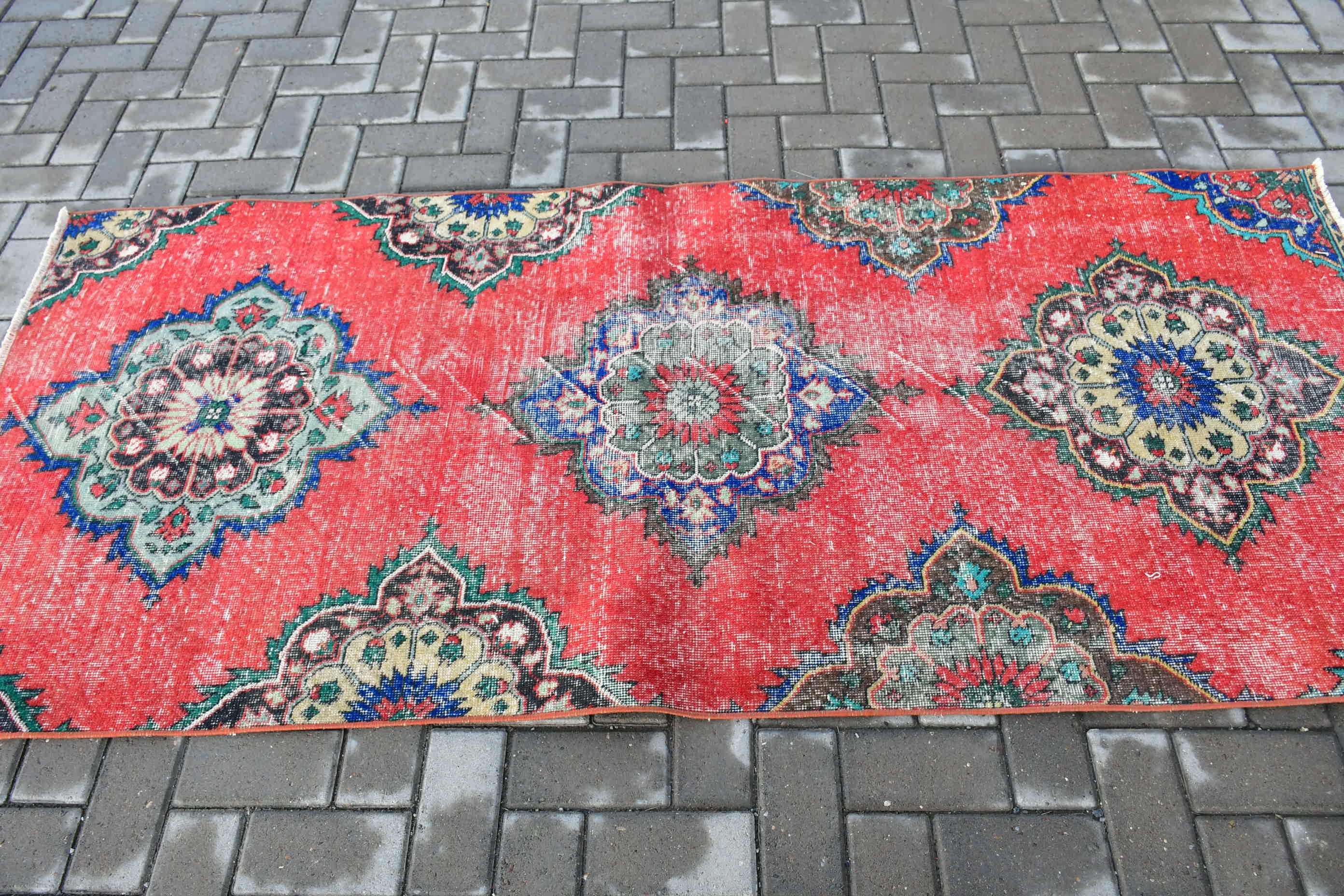 Turkish Rug, Oriental Rugs, Dining Room Rug, Wool Rug, Nursery Rugs, 3.3x7.3 ft Area Rug, Vintage Decor Rug, Red Kitchen Rug, Vintage Rugs