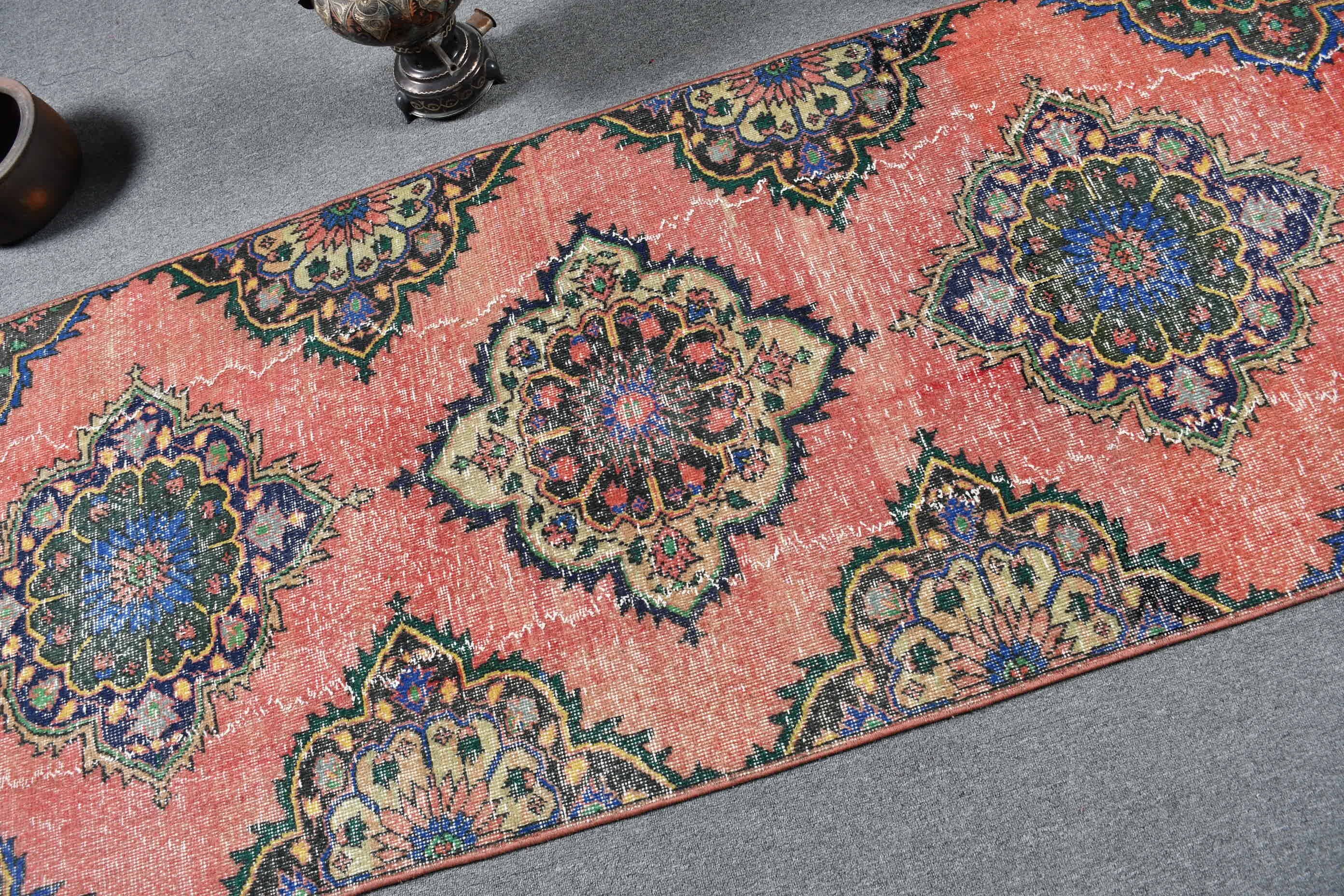 Red Oriental Rug, Turkish Rugs, Cool Rug, Vintage Rug, Old Rug, 3.1x13.2 ft Runner Rug, Oushak Rugs, Hallway Rug, Art Rugs, Rugs for Stair