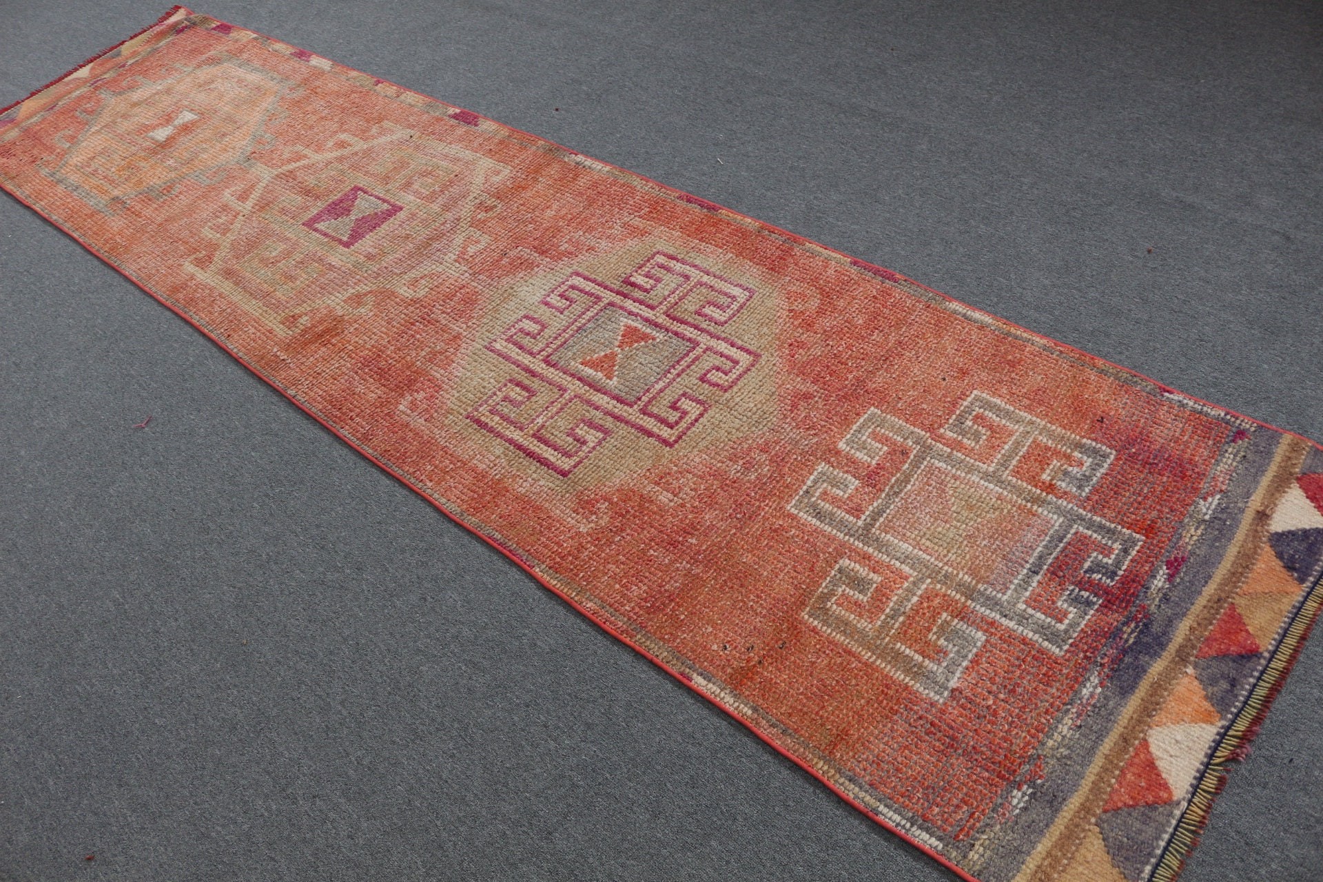 Home Decor Rug, Cool Rugs, Kitchen Rug, Vintage Rug, 2.7x11.1 ft Runner Rugs, Corridor Rug, Turkish Rugs, Orange Bedroom Rugs, Aztec Rug