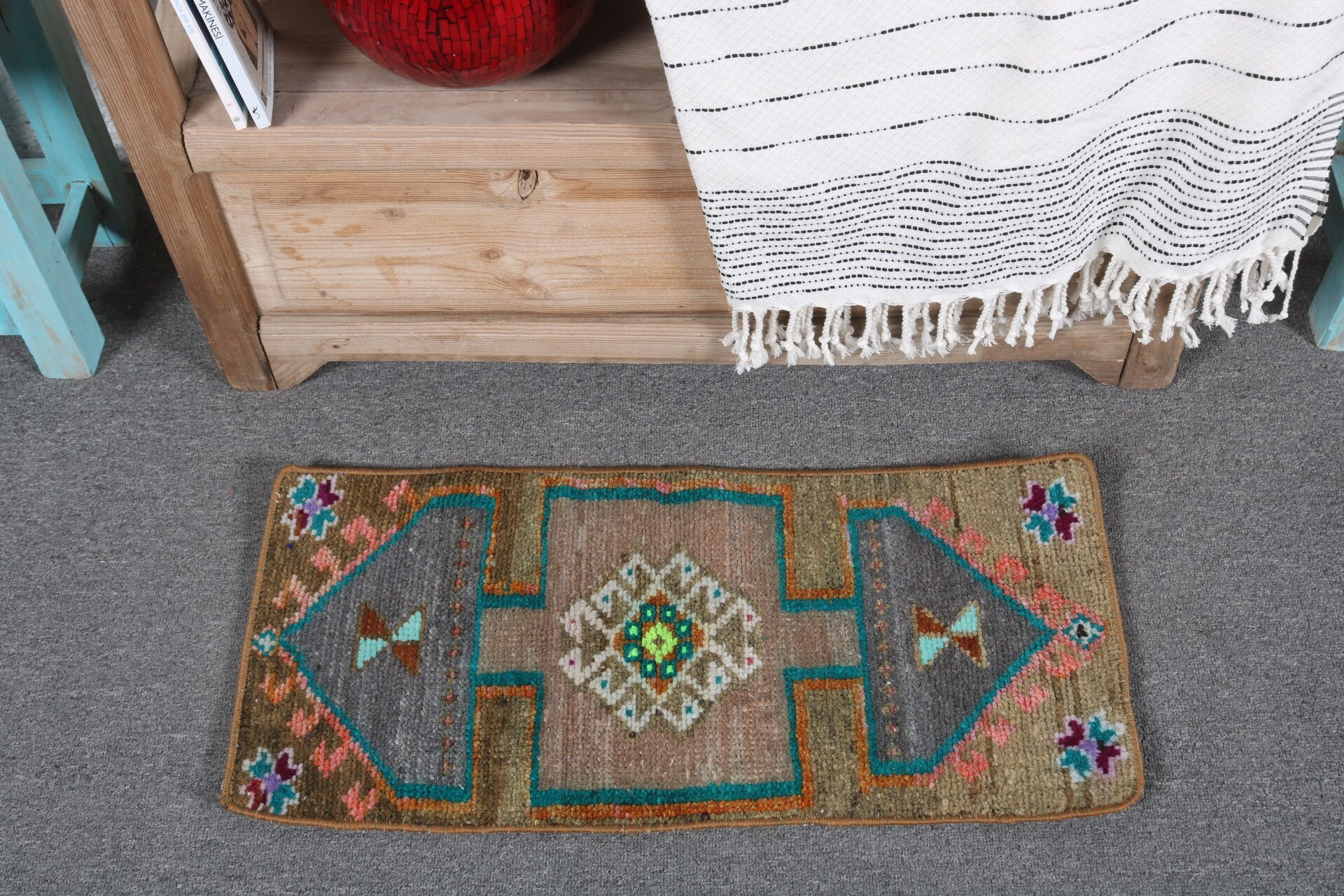 Muted Rug, Green Bedroom Rug, Rugs for Wall Hanging, Vintage Rugs, Antique Rug, Anatolian Rugs, Entry Rug, 1x2.2 ft Small Rug, Turkish Rugs
