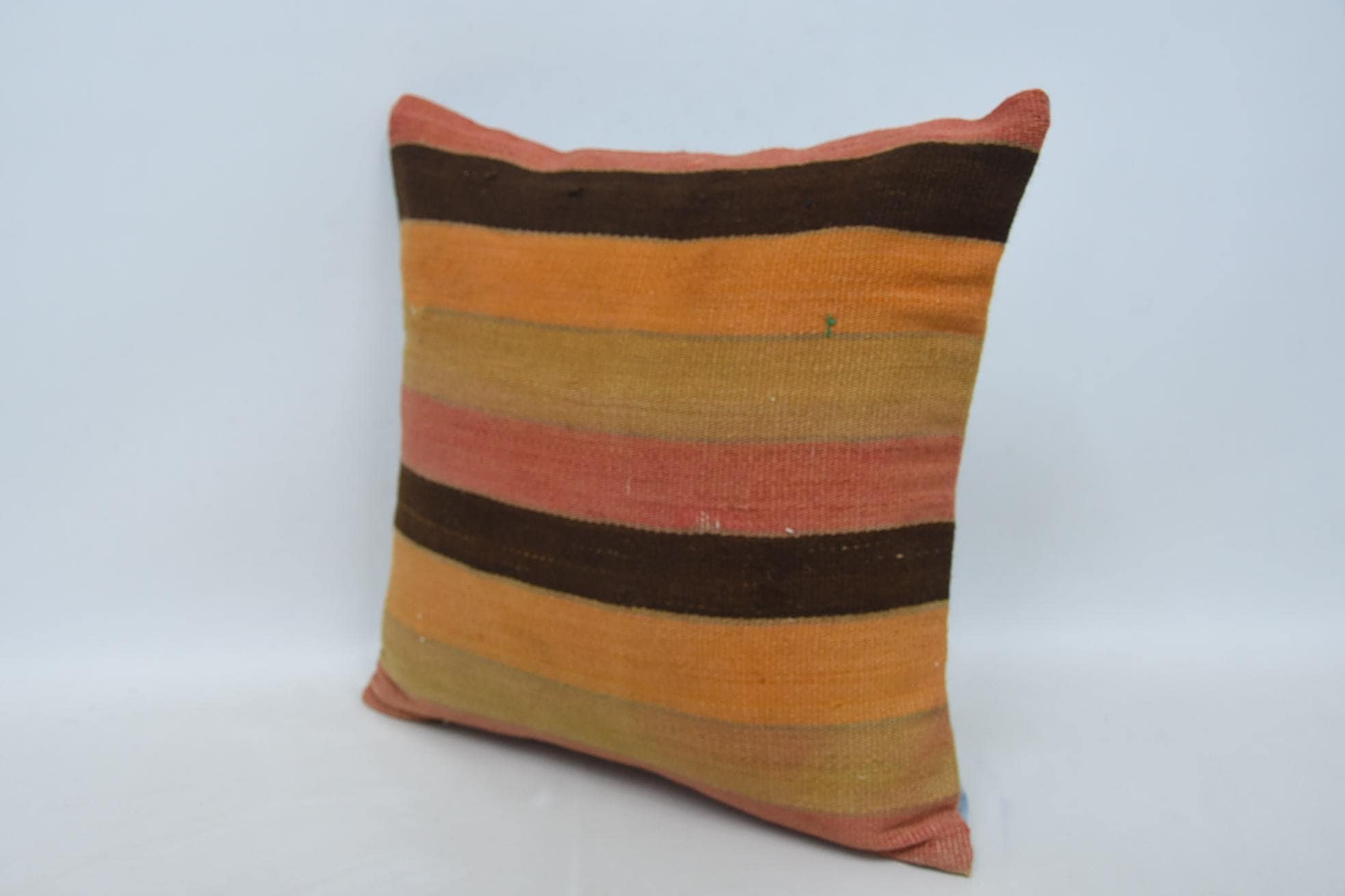 Office Chair Pillow Case, Antique Pillows, Boho Pillow, Kilim Cushion Sham, 18"x18" Orange Cushion, Morroccon Kilim Cushion Cushion Case