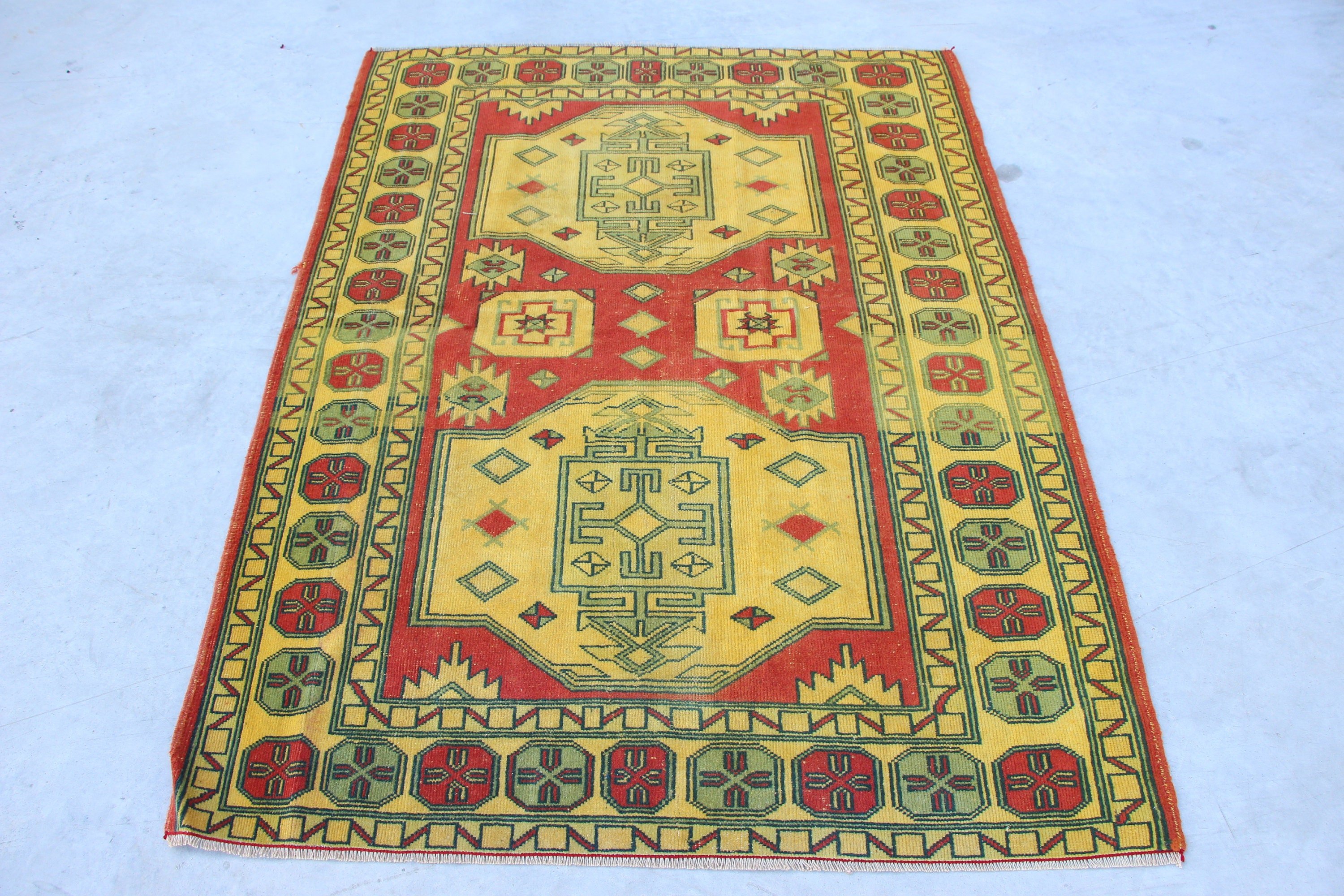 Kitchen Rug, Floor Rugs, Turkish Rug, Pastel Rug, 4x5.3 ft Accent Rug, Yellow Bedroom Rugs, Vintage Rug, Entry Rug, Rugs for Entry, Art Rug