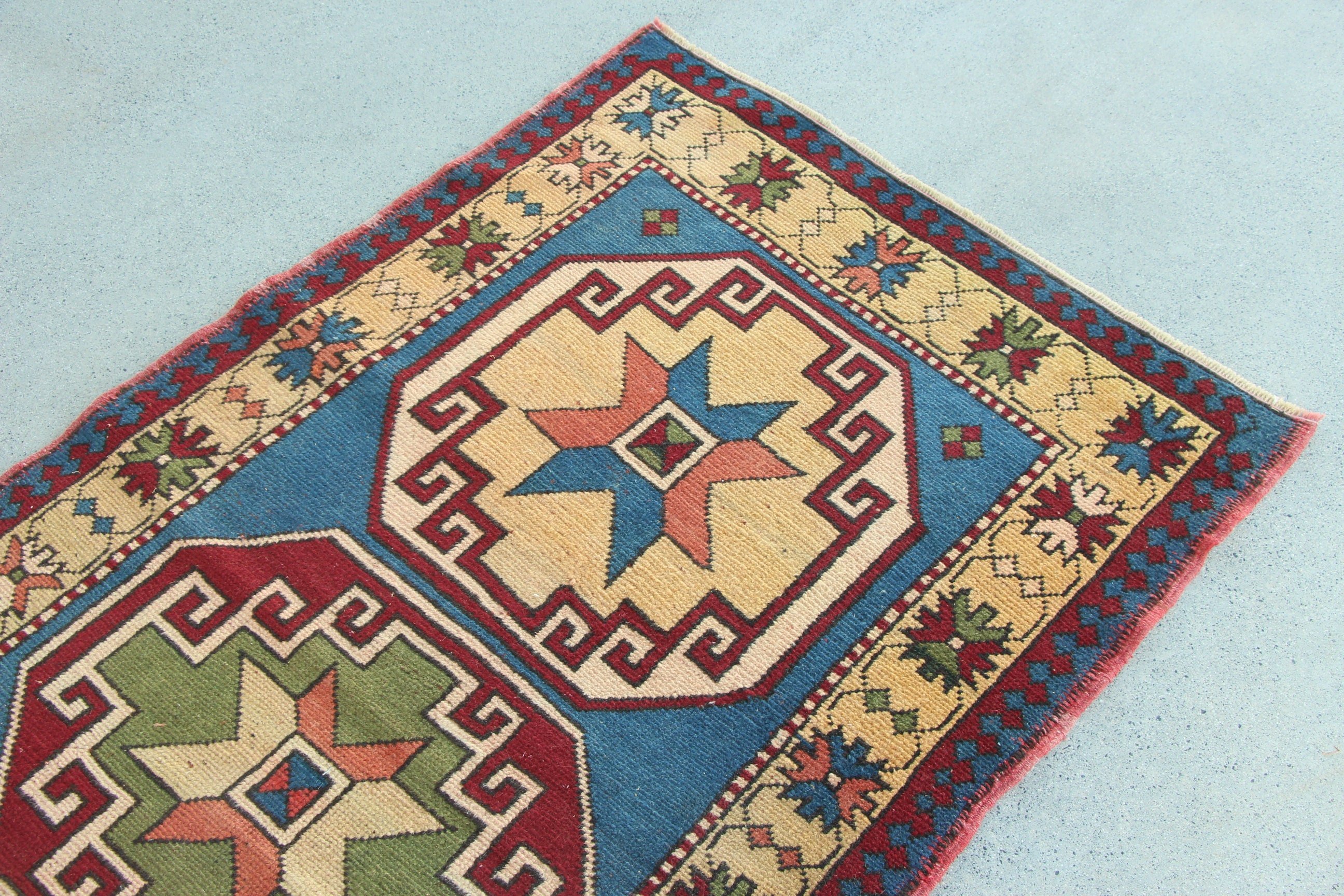 Decorative Rug, Turkish Rugs, Blue Floor Rug, Bedroom Rug, Vintage Rug, Boho Accent Rug, Exotic Rug, 3.1x7.7 ft Accent Rug, Statement Rug