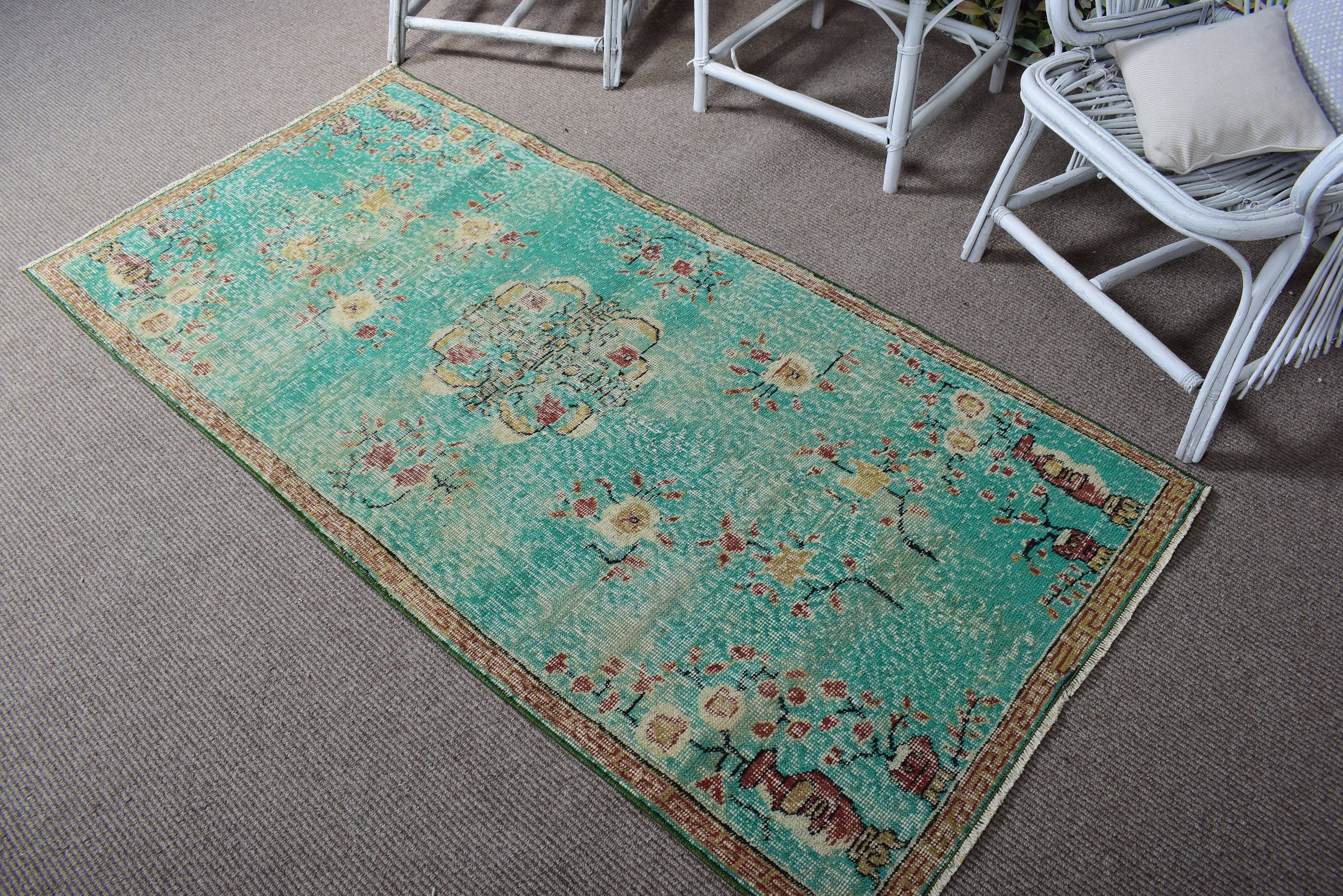 Boho Halı, 3.1x6.2 ft Accent Halı, Boho Accent için Halılar, Yeşil Oushak Halı, Vintage Halı, Giriş Halısı, Dekoratif Halılar, Türk Halısı, Mutfak Halısı