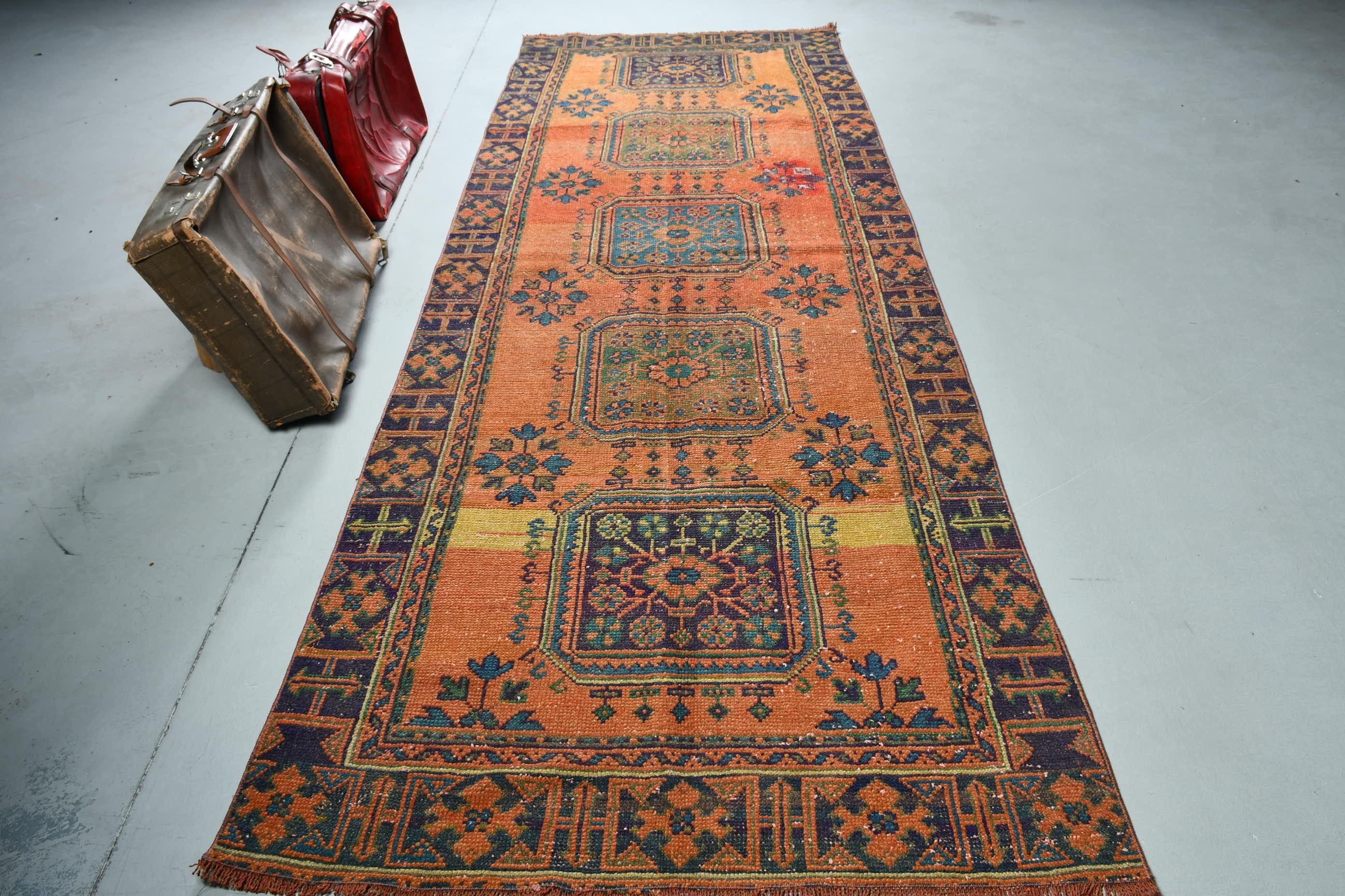 Hallway Rug, 4x10.7 ft Runner Rug, Outdoor Rug, Kitchen Rugs, Turkish Rug, Orange Oriental Rug, Antique Rug, Vintage Rugs, Bedroom Rugs