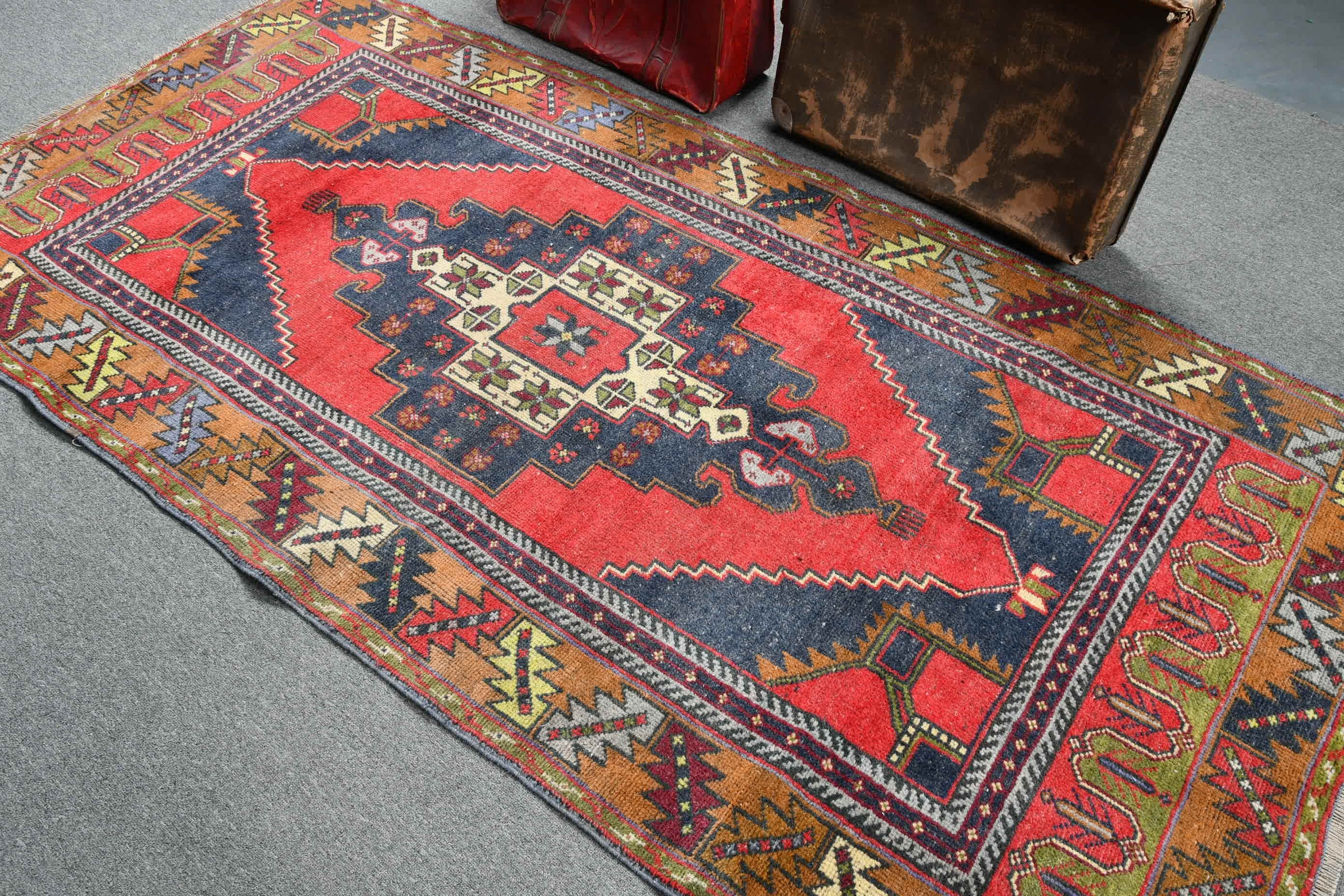 Anatolian Rugs, Cute Rugs, 4.1x8.3 ft Area Rugs, Antique Rug, Turkish Rugs, Vintage Rugs, Nursery Rugs, Kitchen Rug, Red Antique Rugs