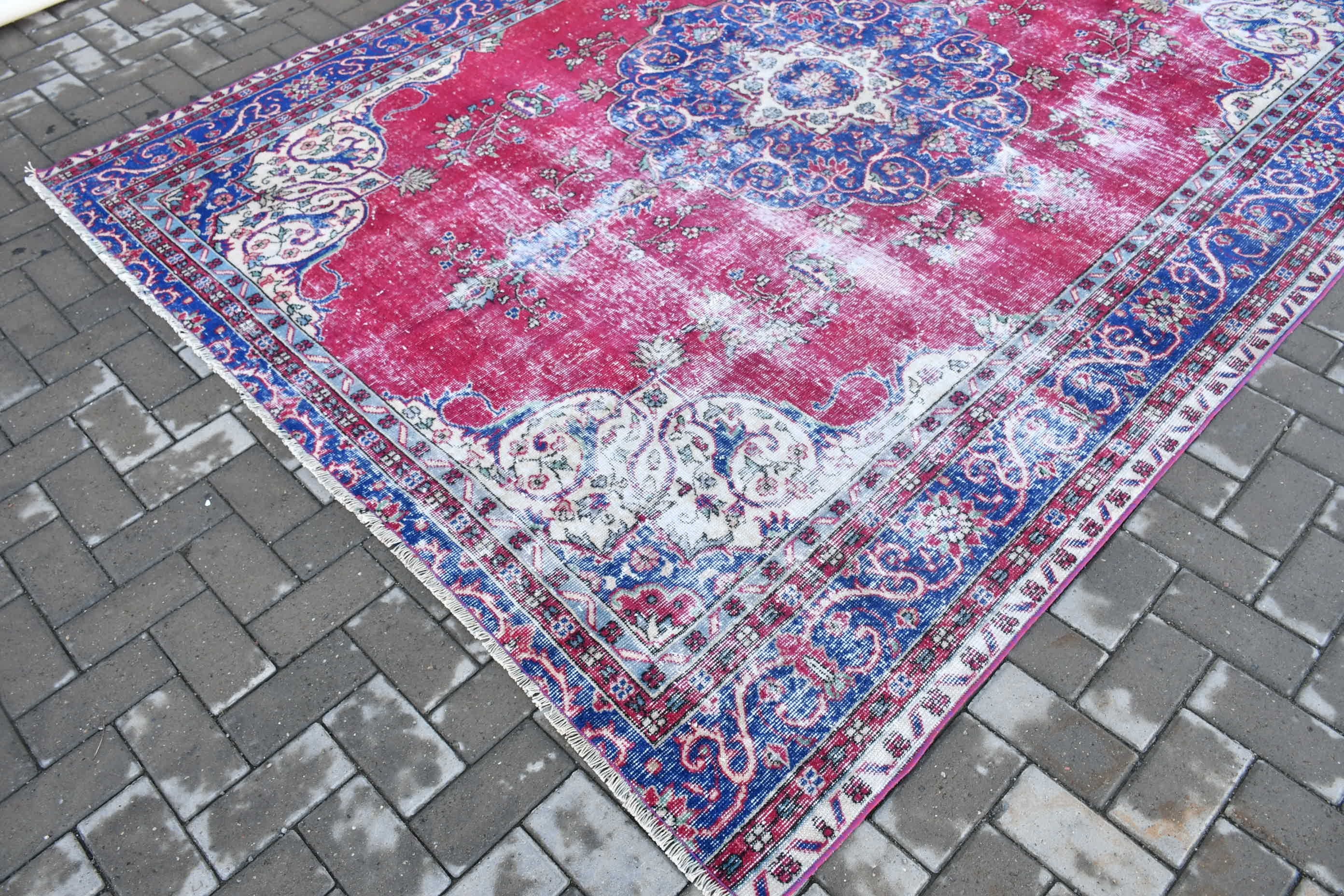 Muted Rug, Bedroom Rug, Vintage Rugs, Moroccan Rugs, 7.3x9.3 ft Large Rug, Salon Rug, Turkish Rug, Red Moroccan Rug, Living Room Rug