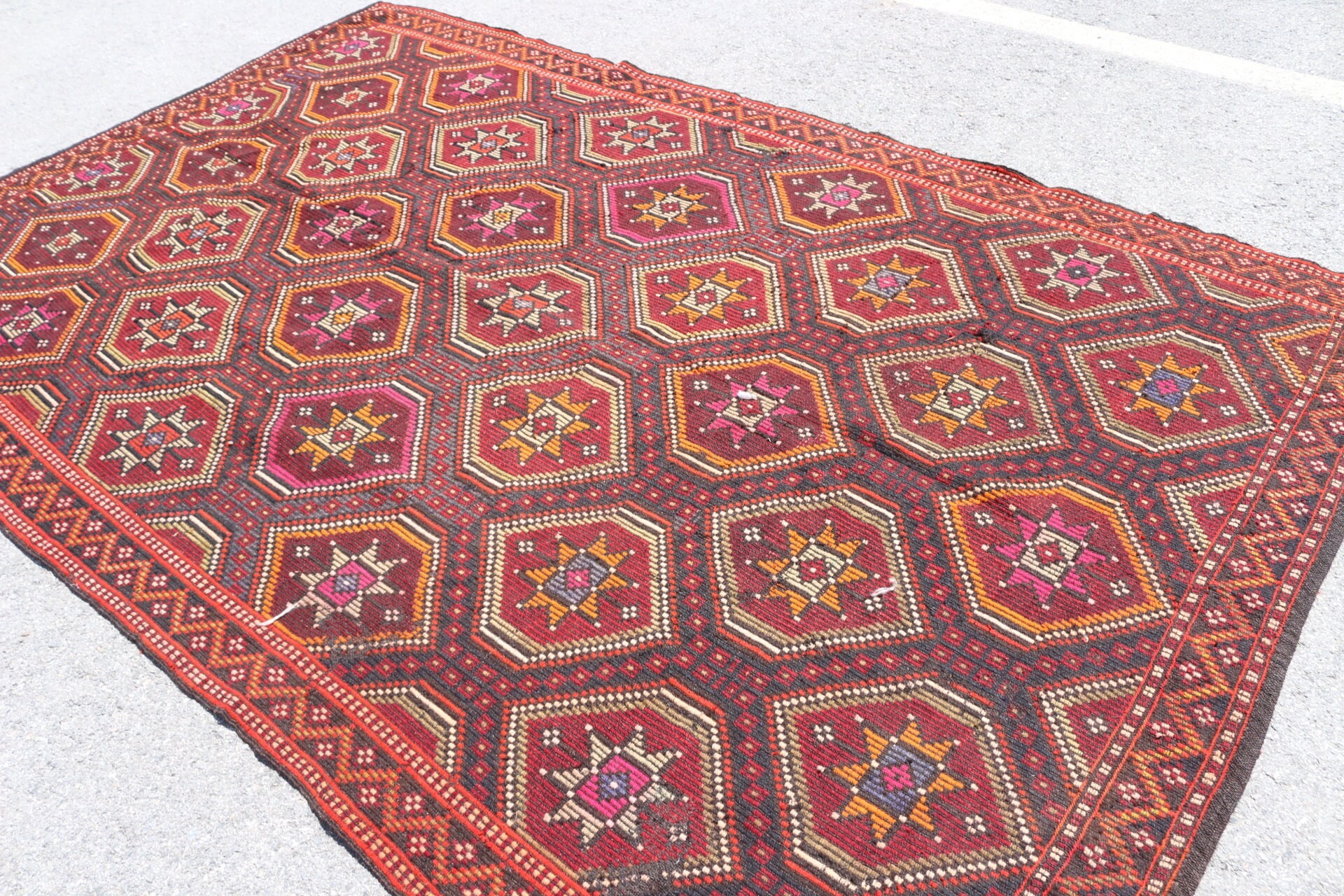 Yemek odası Kilim, Salon Kilim, Oturma odası Kilim, Siyah Mutfak Kilim, Türk Kilim, 204x333 cm Büyük Kilim, Yemek odası Kilim, Uşak Kilim