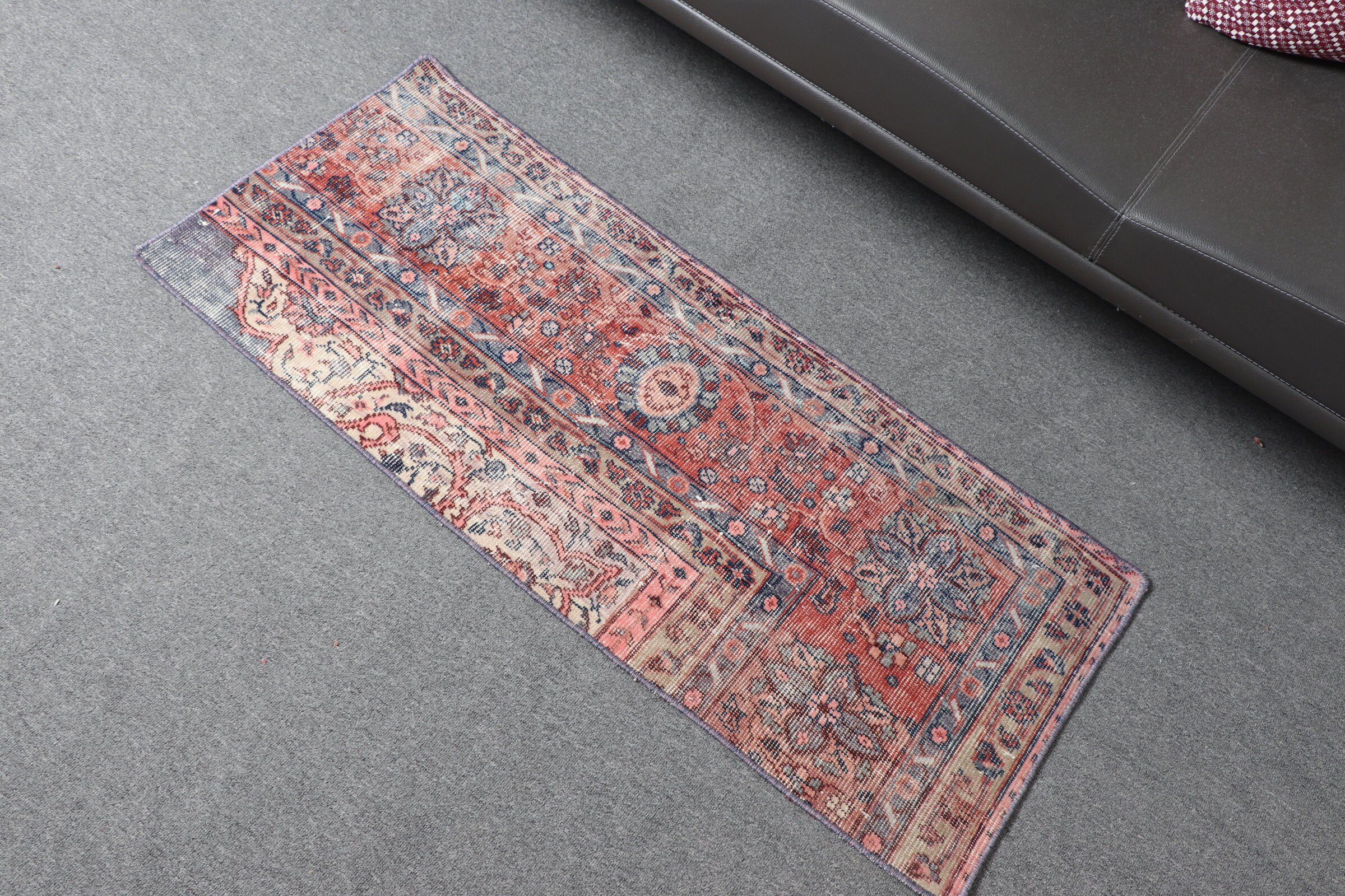 Door Mat Rug, Vintage Rug, Kitchen Rug, Muted Rug, Wall Hanging Rug, Turkish Rug, Red Bedroom Rug, 1.7x3.9 ft Small Rug