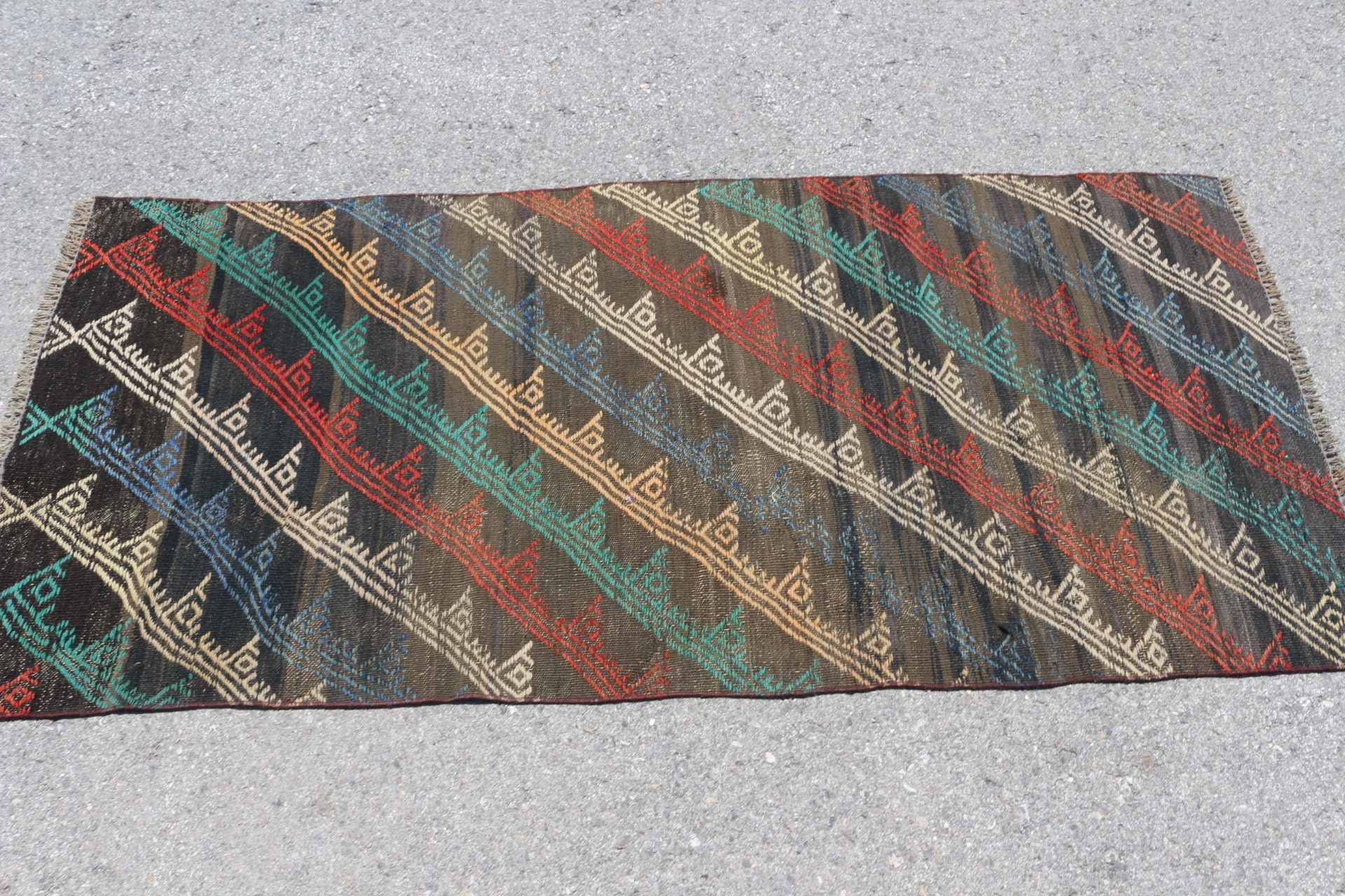 Türk Halısı, Boho Halısı, 2.6x5.8 ft Accent Halısı, Kilim, Mutfak Halısı, Vintage Halı, Kahverengi Zemin Halısı, Giriş Halısı, Çocuk Odası Halıları