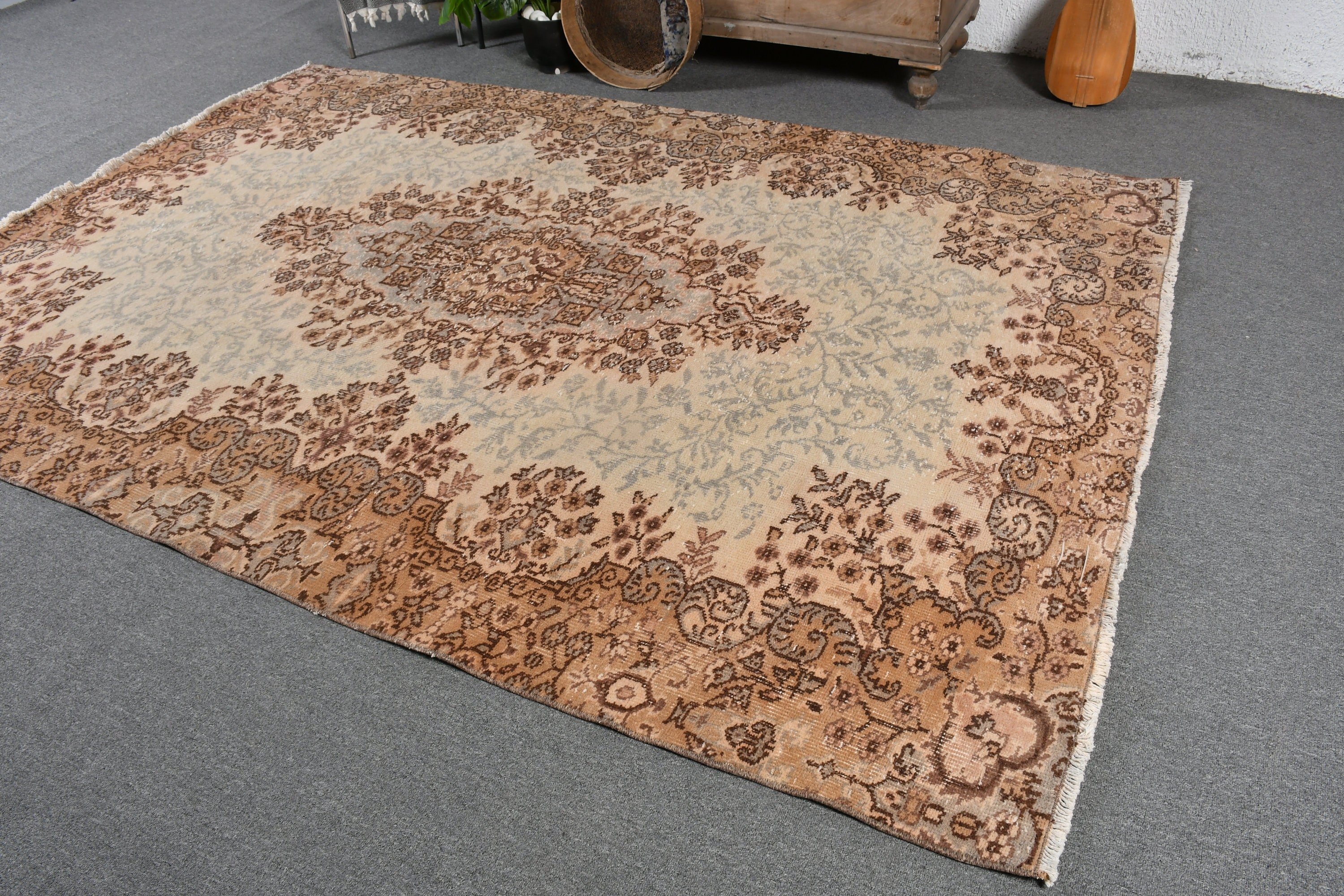 5.9x8.3 ft Büyük Halı, Ev Dekorasyonu Halıları, Bej Antika Halı, Yatak Odası Halıları, Vintage Halı, Sessiz Halı, Yemek Odası Halısı, Fas Halısı, Türk Halıları